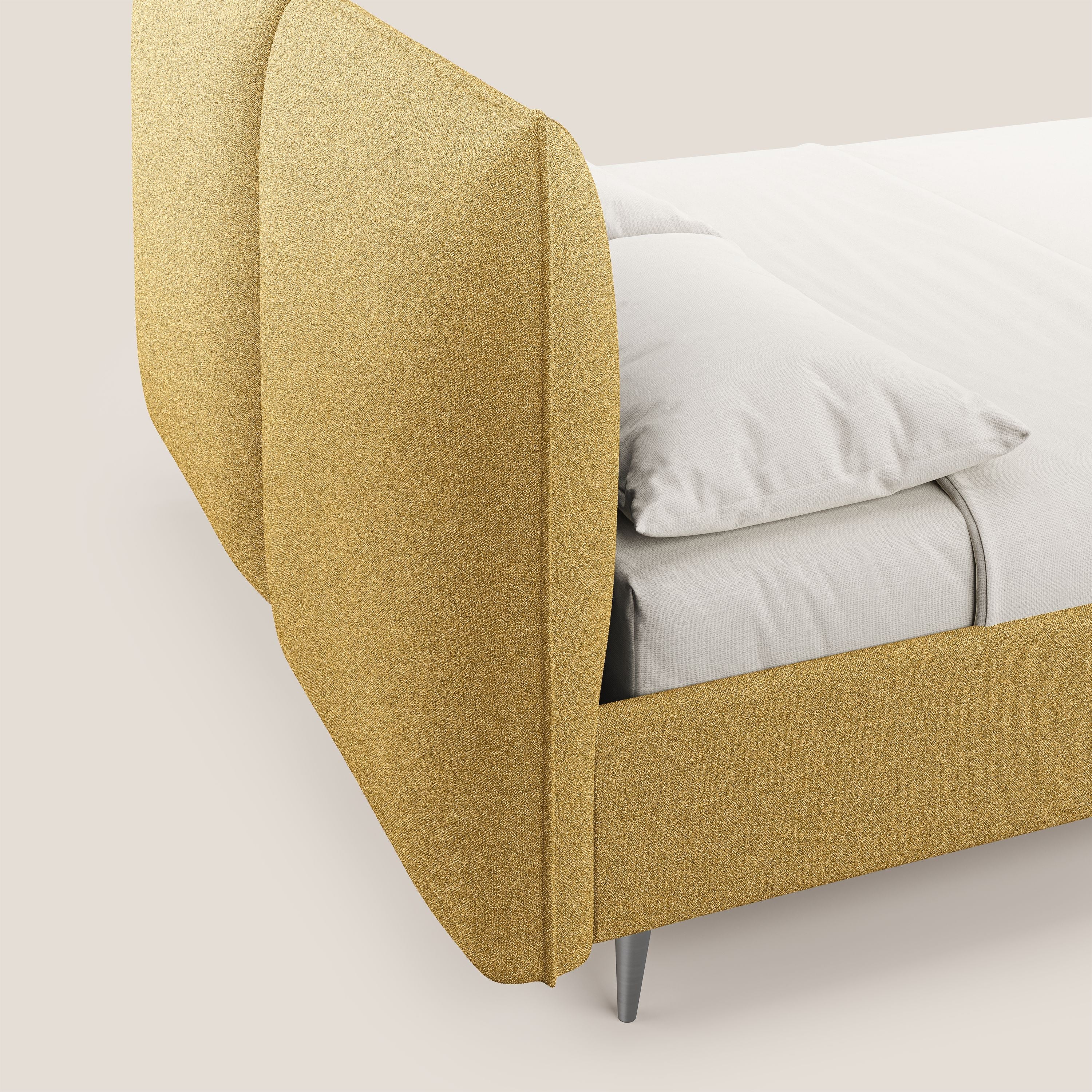 Adone letto imbottito contenitore a doppia pannellatura in bouclet impermeabile T07 giallo - divani.store