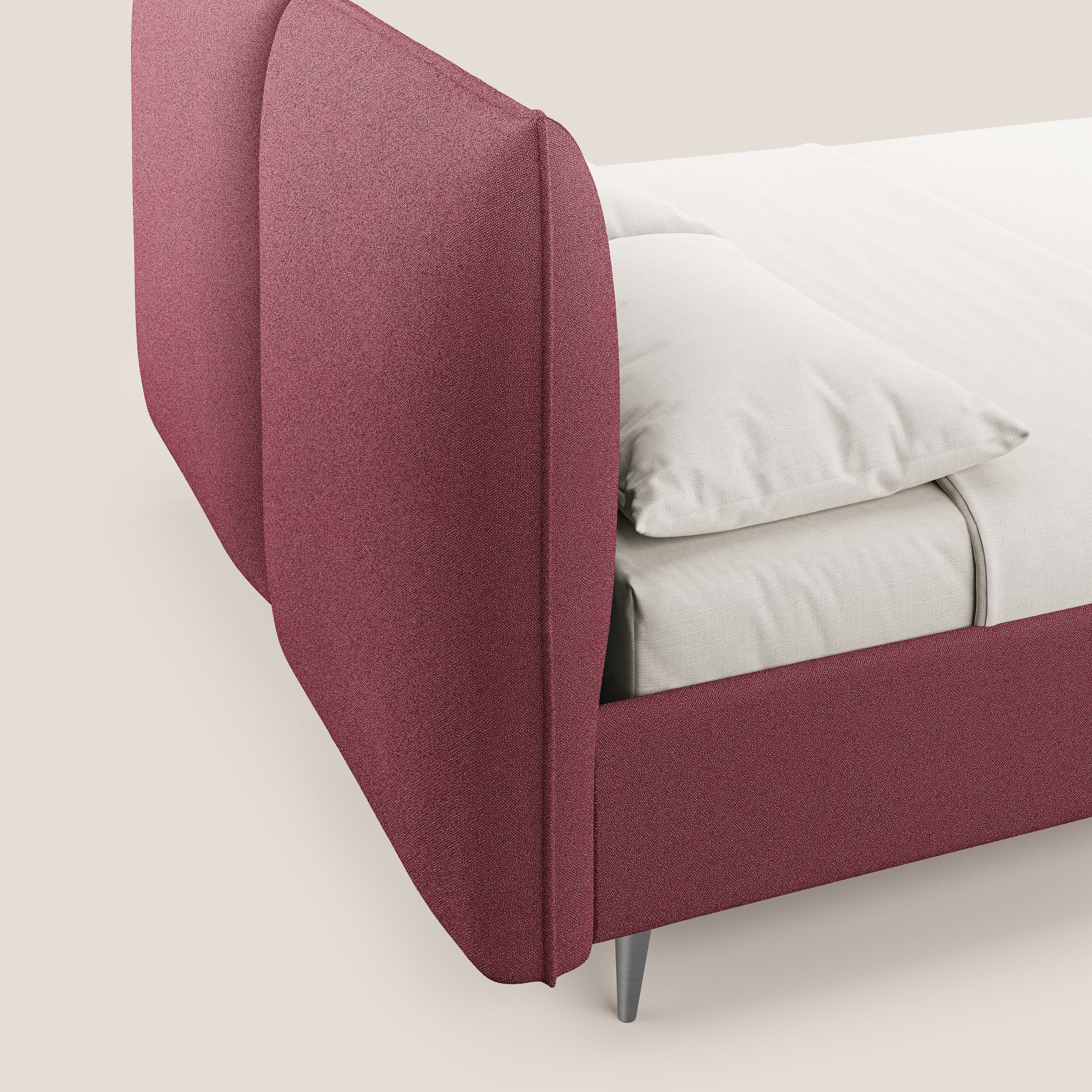 Adone letto imbottito contenitore a doppia pannellatura in bouclet impermeabile T07 rosso - divani.store