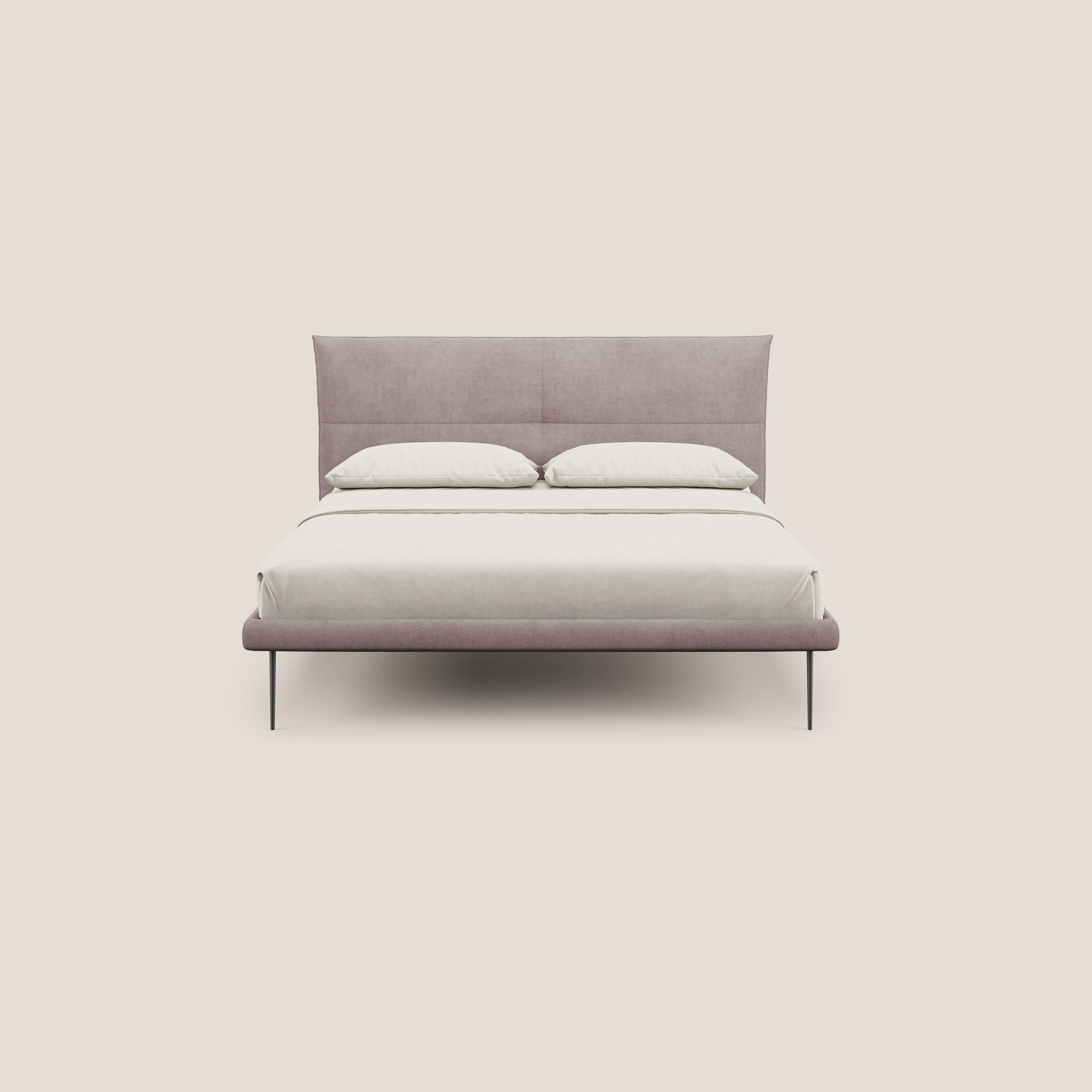 Akiko letto imbottito con piedi alti in metallo in tessuto impermeabile T02 rosa - divani.store