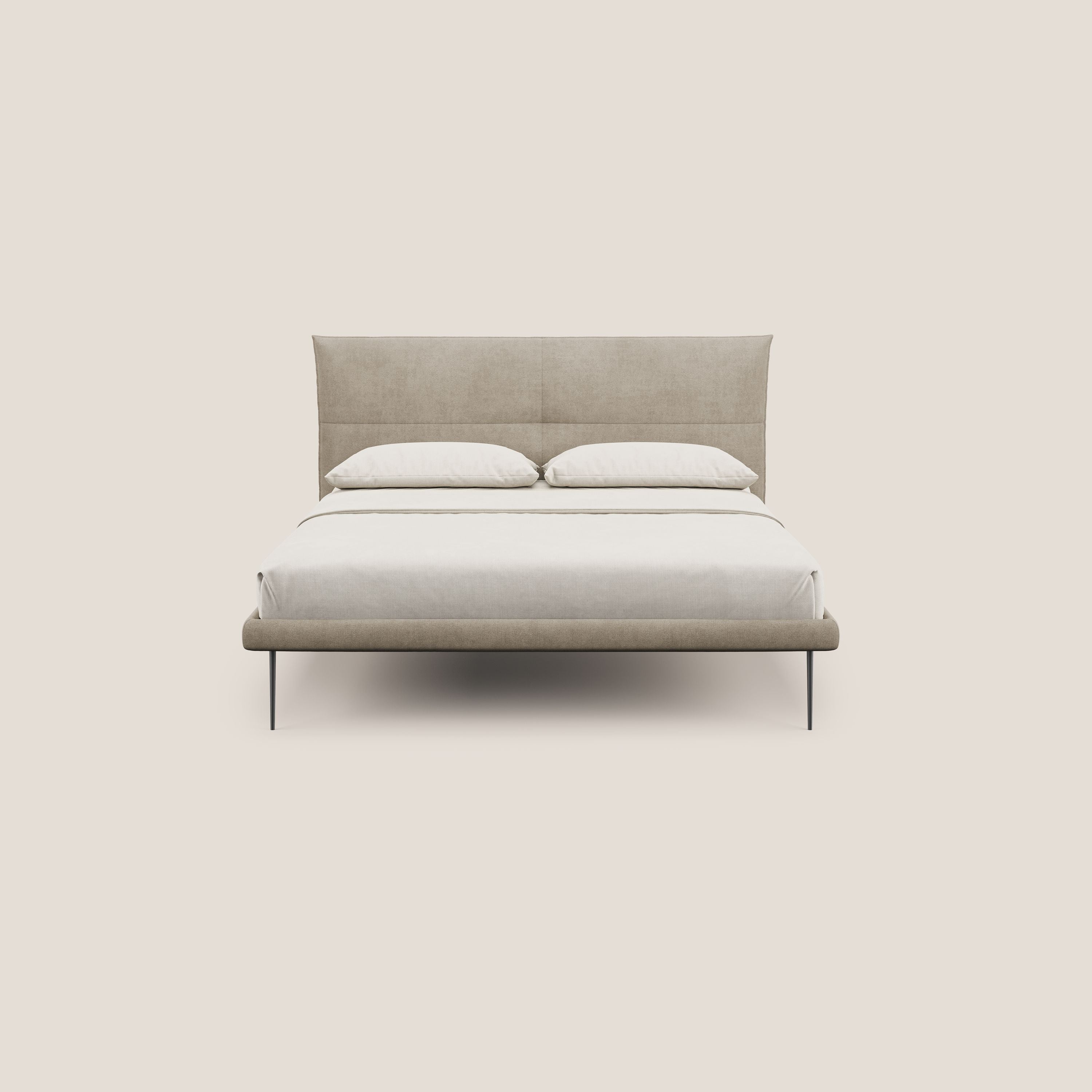 Akiko letto imbottito con piedi alti in metallo in tessuto impermeabile T02 beige - divani.store