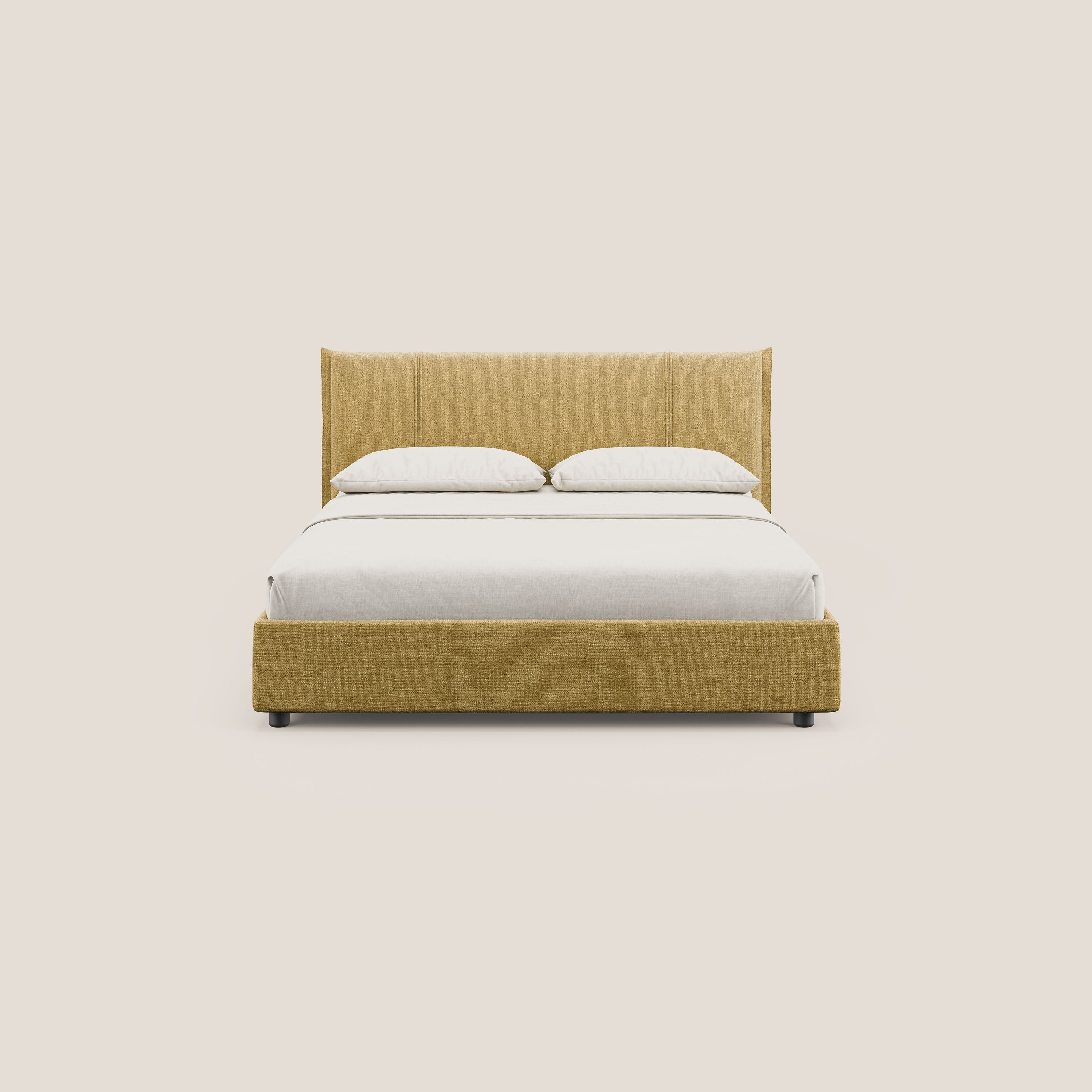 Alicia letto imbottito con vano contenitore in tessuto impermeabile T14 giallo - divani.store