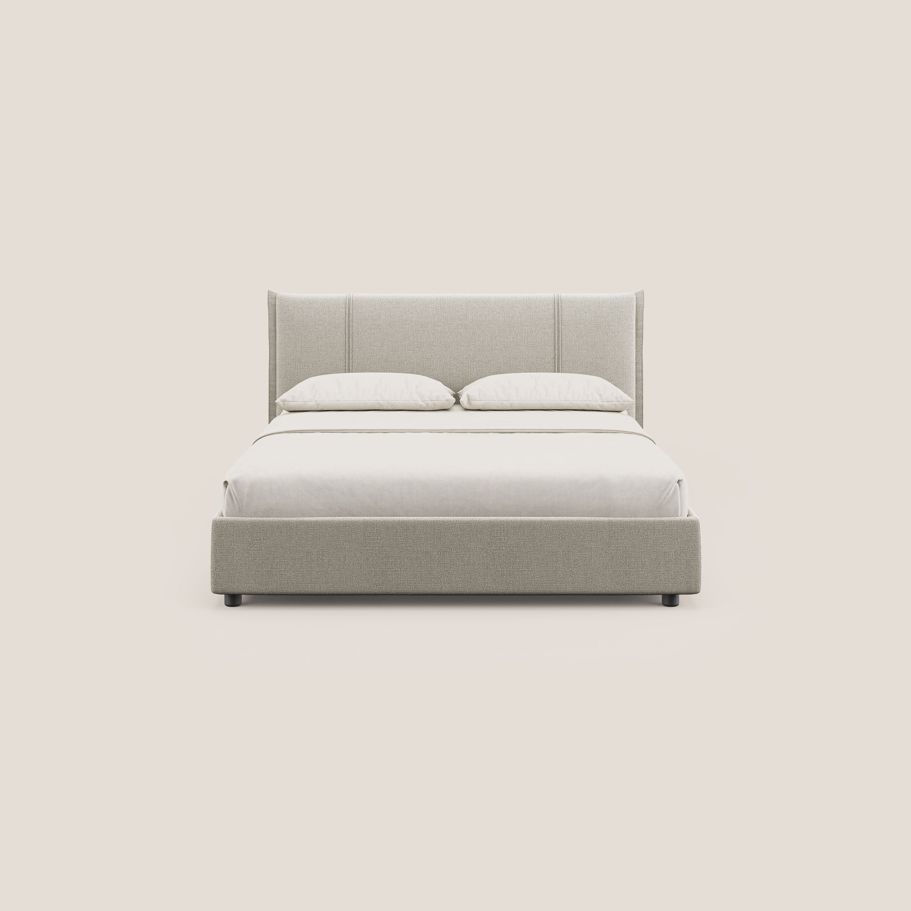 Alicia letto imbottito con vano contenitore in tessuto impermeabile T14 tortora - divani.store