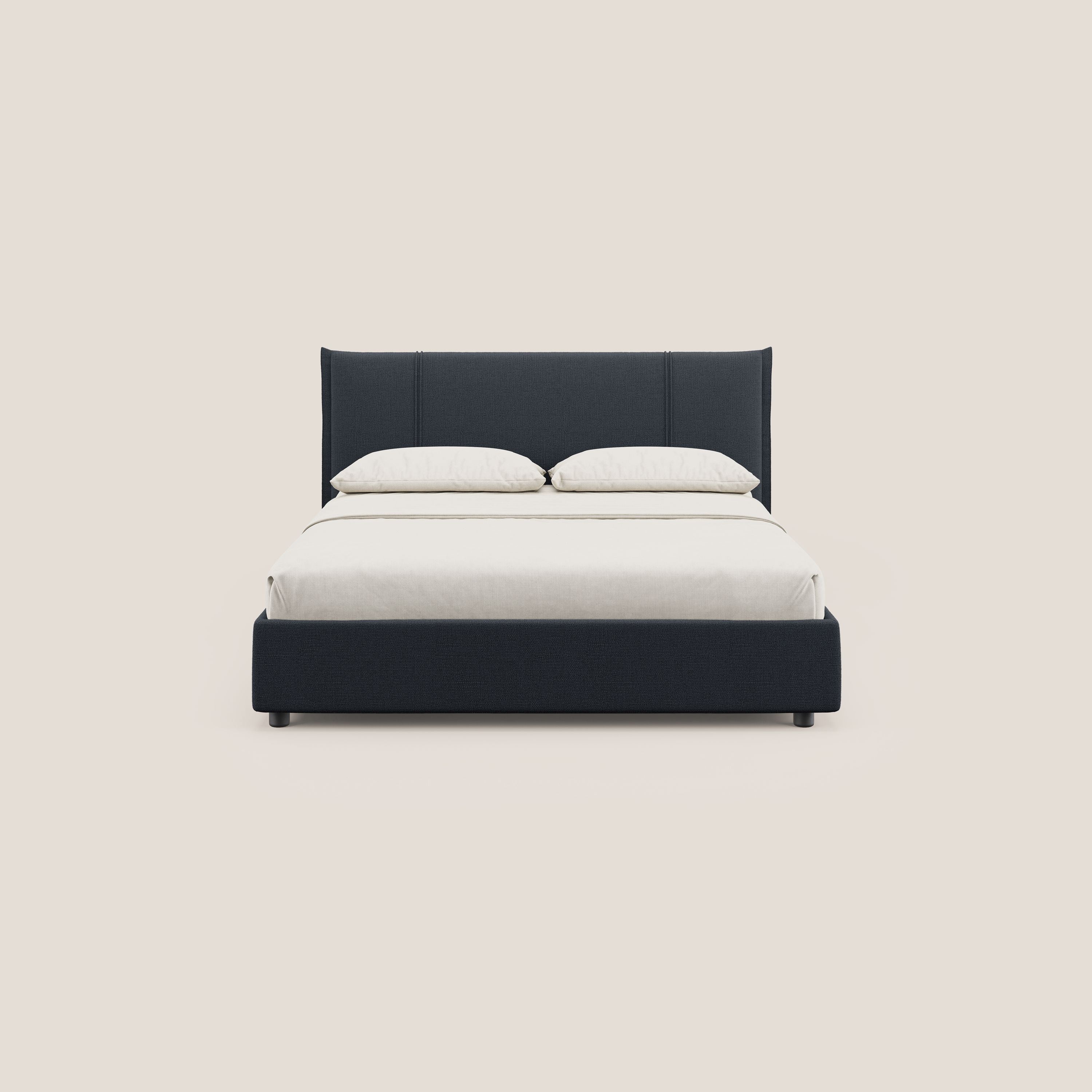 Alicia letto imbottito con vano contenitore in tessuto impermeabile T14 blu - divani.store
