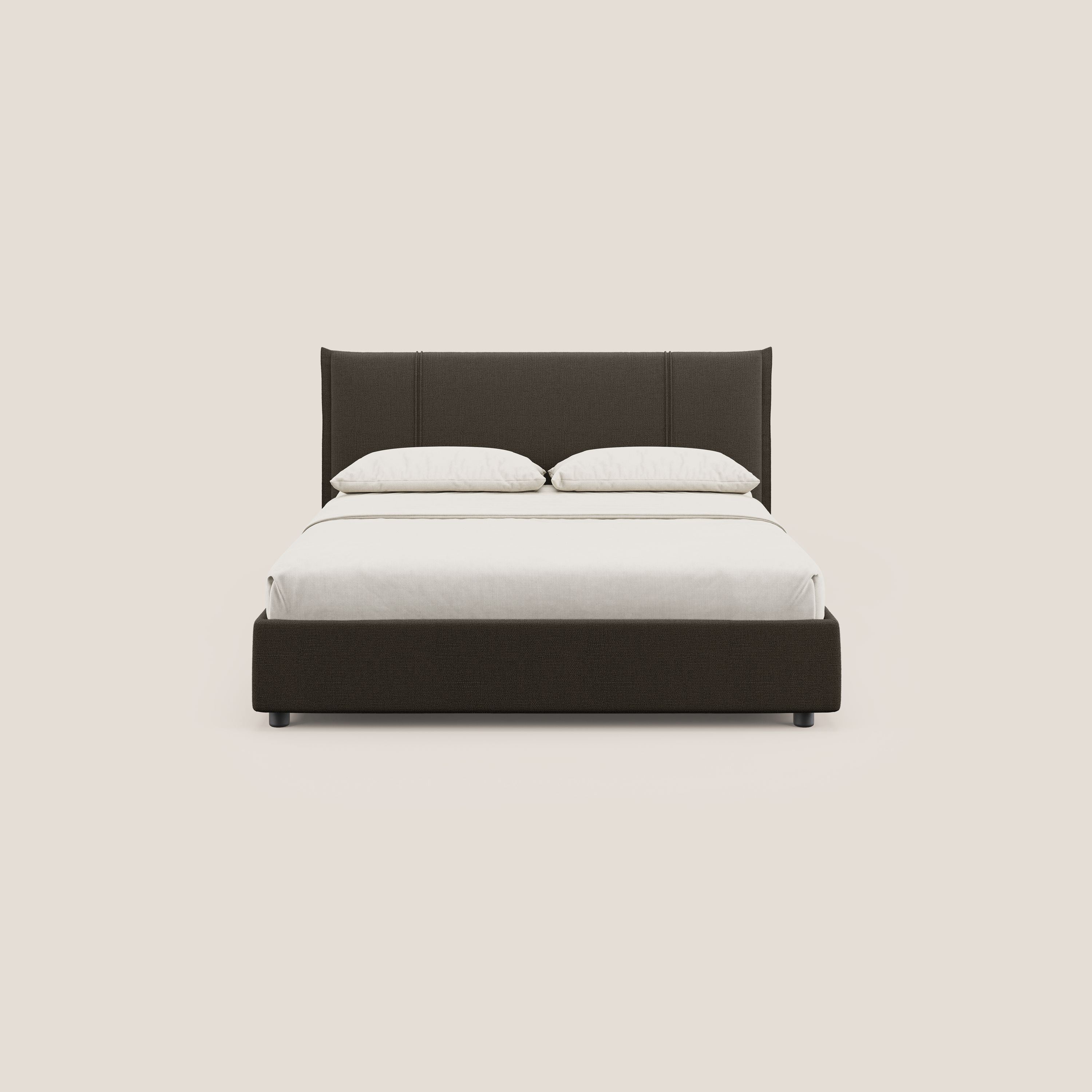Alicia letto imbottito con vano contenitore in tessuto impermeabile T14 marrone - divani.store