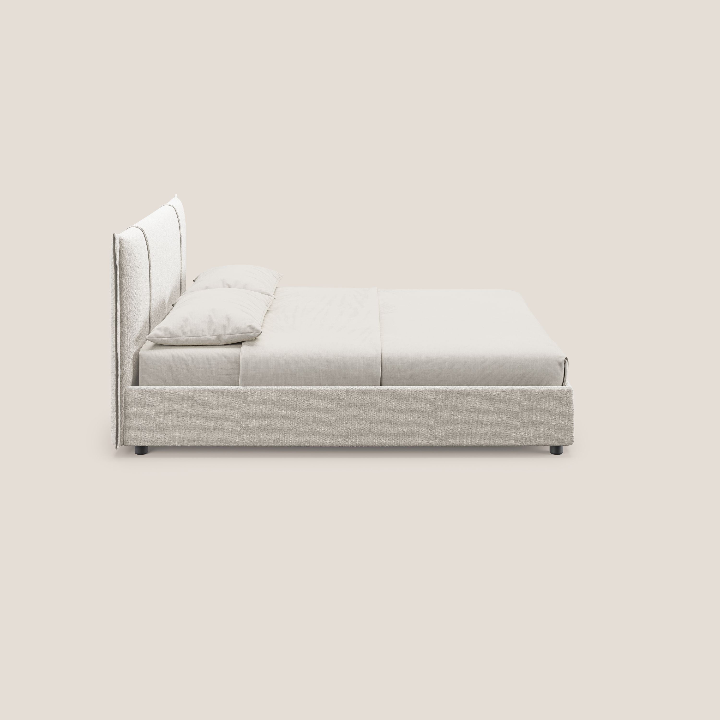 Alicia letto imbottito con vano contenitore in tessuto impermeabile T14 panna - divani.store