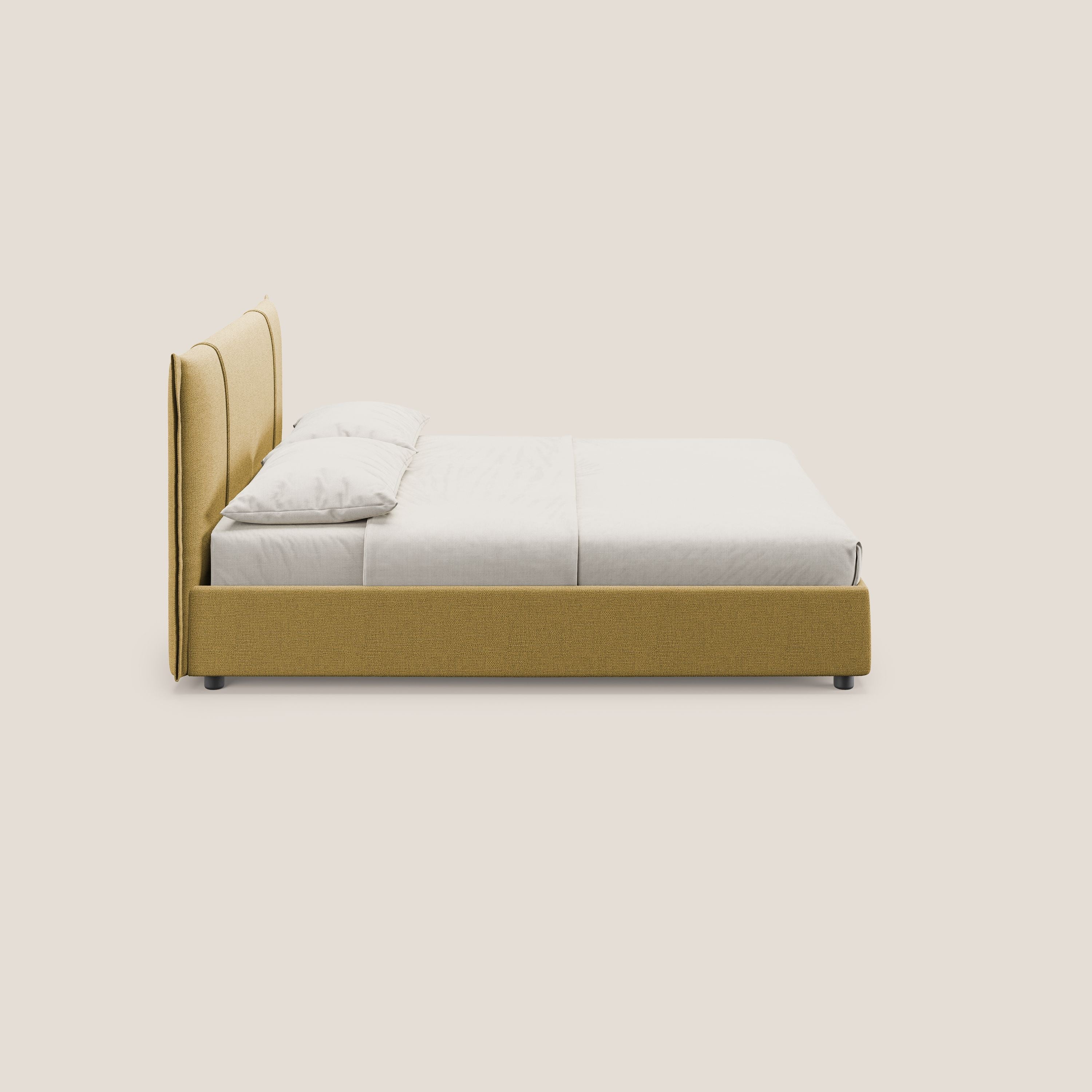 Alicia letto imbottito con vano contenitore in tessuto impermeabile T14 giallo - divani.store