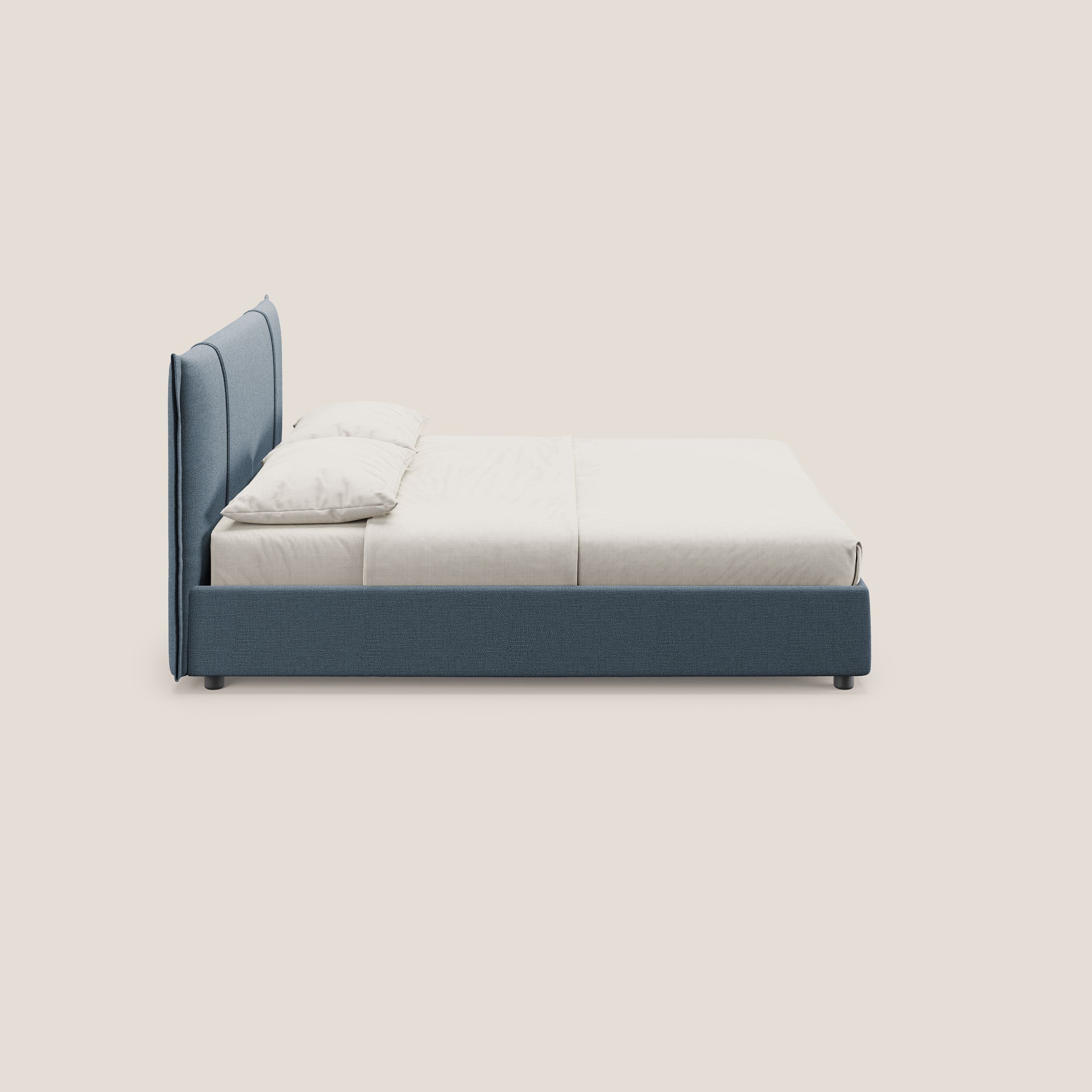 Alicia letto imbottito con vano contenitore in tessuto impermeabile T14 carta da zucchero - divani.store