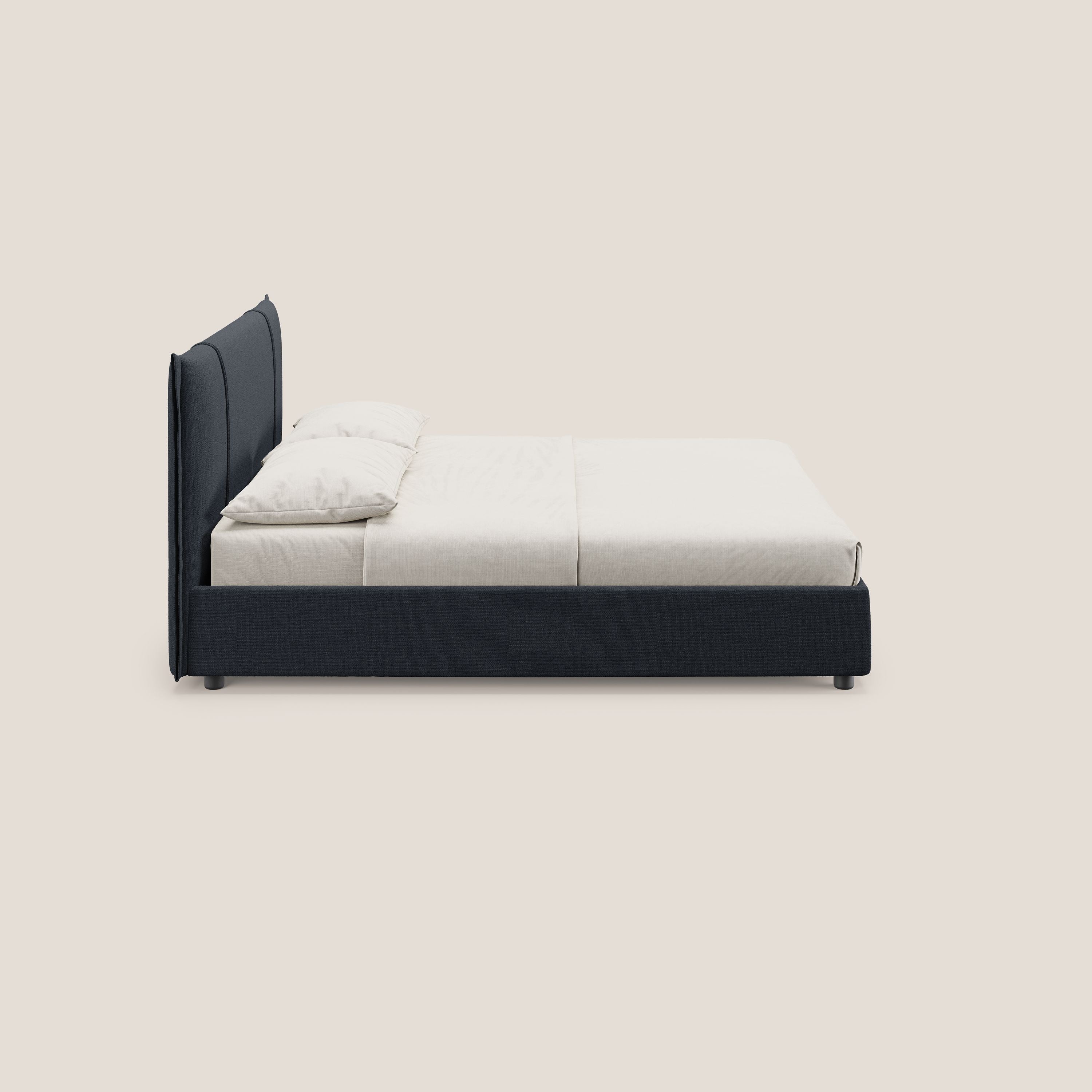 Alicia letto imbottito con vano contenitore in tessuto impermeabile T14 blu - divani.store