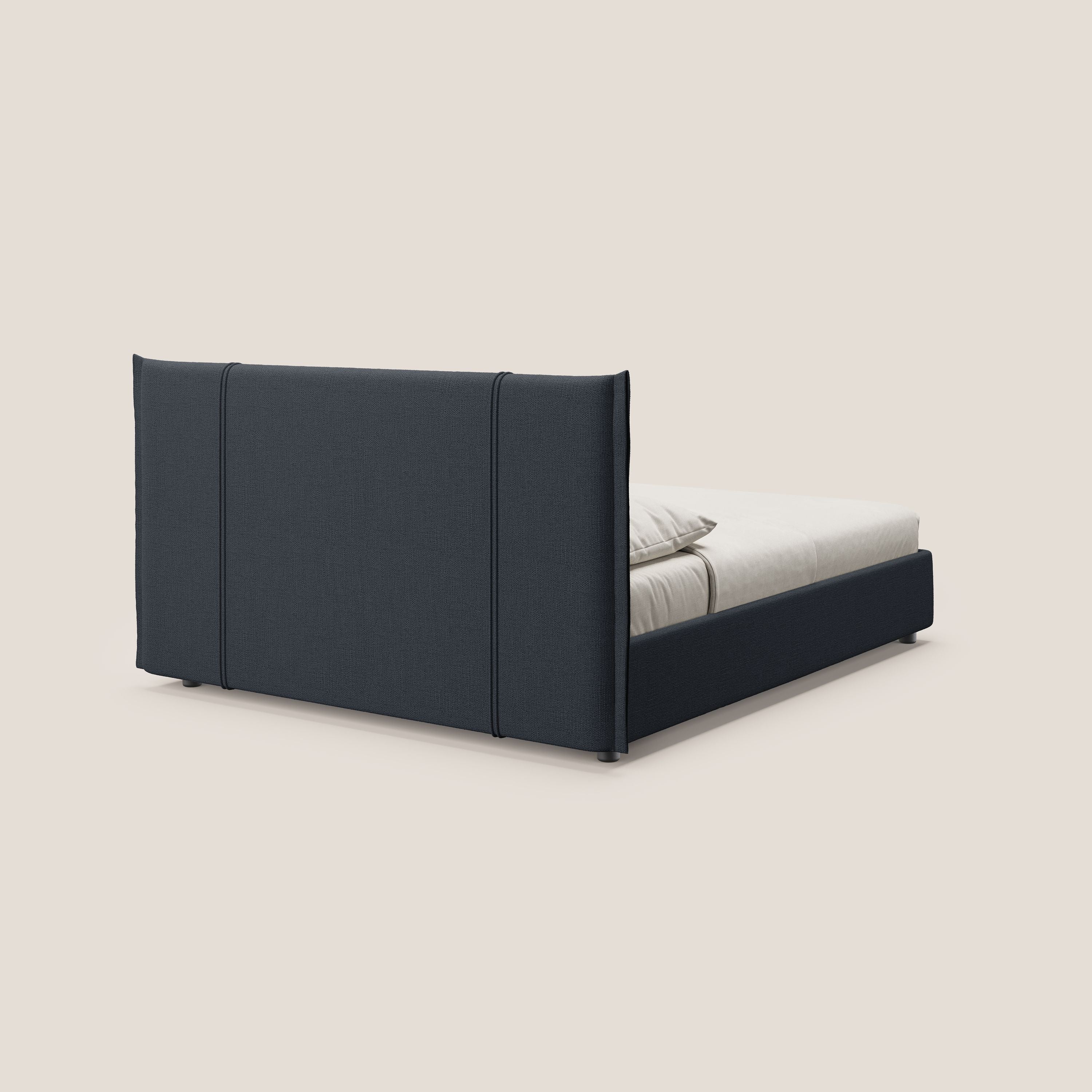 Alicia letto imbottito con vano contenitore in tessuto impermeabile T14 blu - divani.store