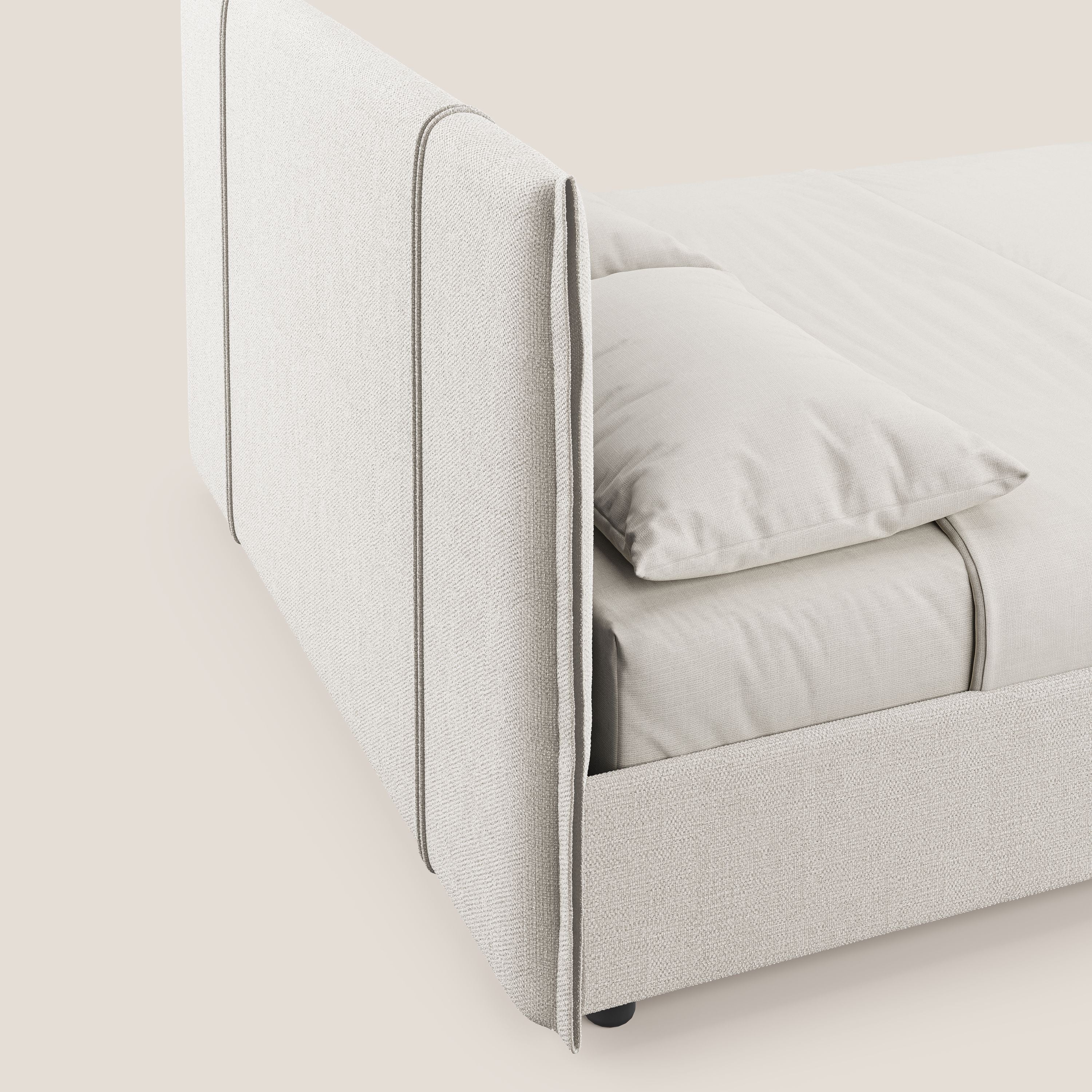 Alicia letto imbottito con vano contenitore in tessuto impermeabile T14 panna - divani.store