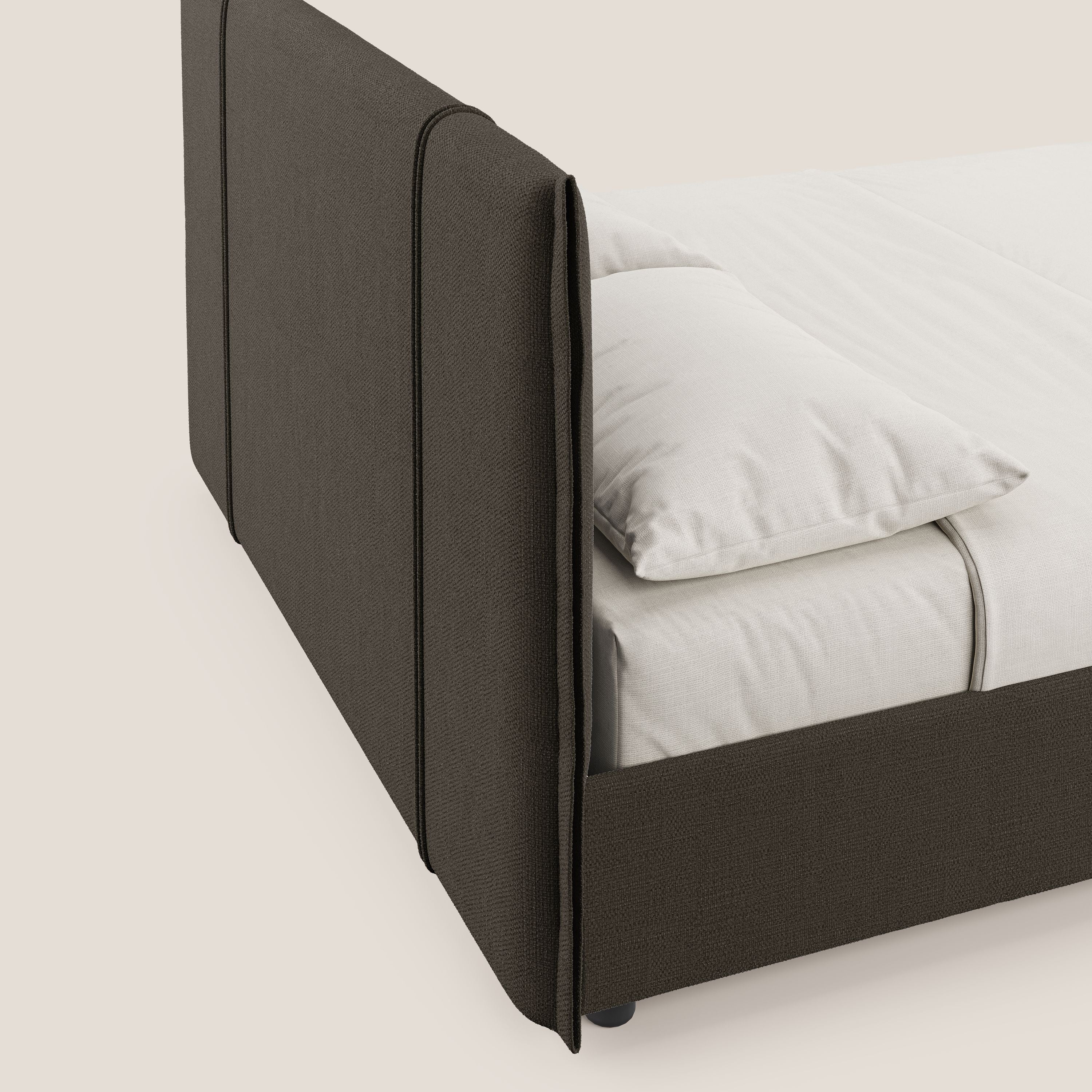 Alicia letto imbottito con vano contenitore in tessuto impermeabile T14 marrone - divani.store