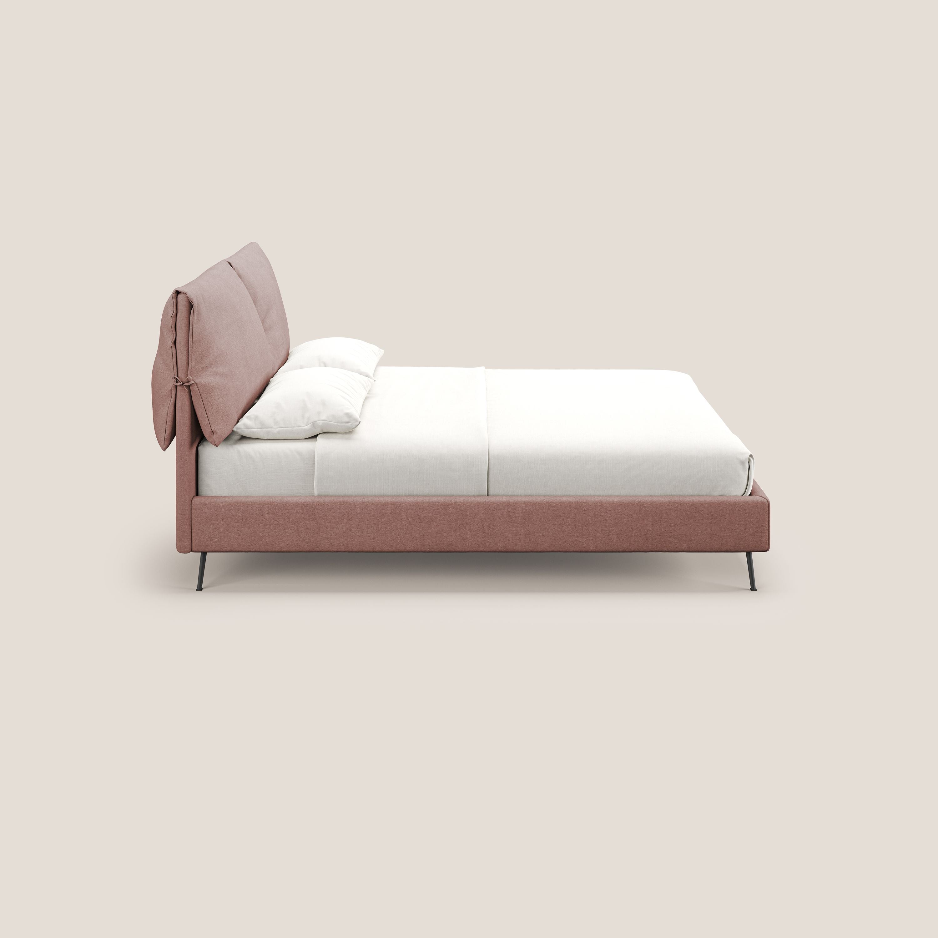 Artemisia letto imbottito con piedini alti sfoderabile in tessuto smacchiabile T17 rosa - divani.store