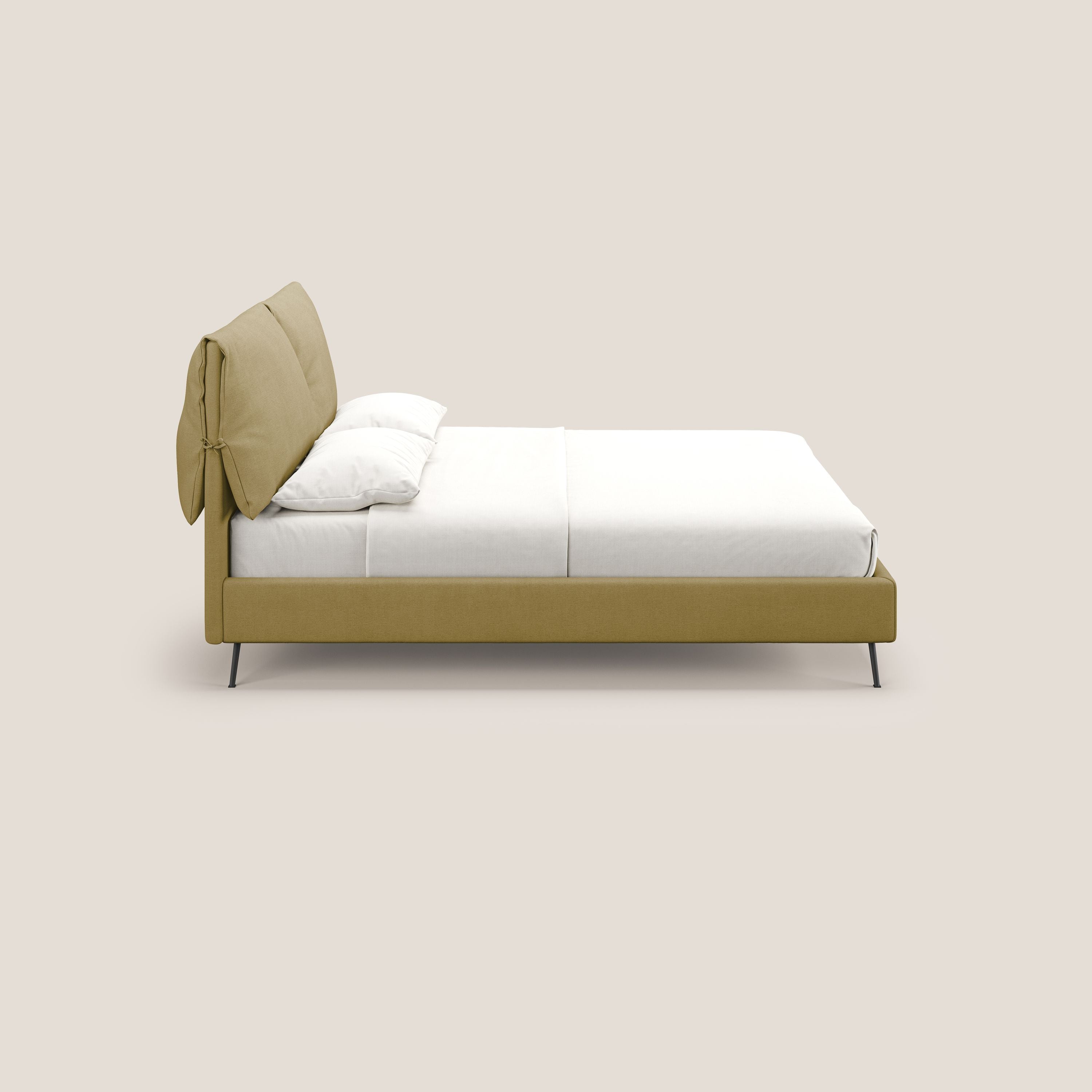 Artemisia letto imbottito con piedini alti sfoderabile in tessuto smacchiabile T17 giallo - divani.store