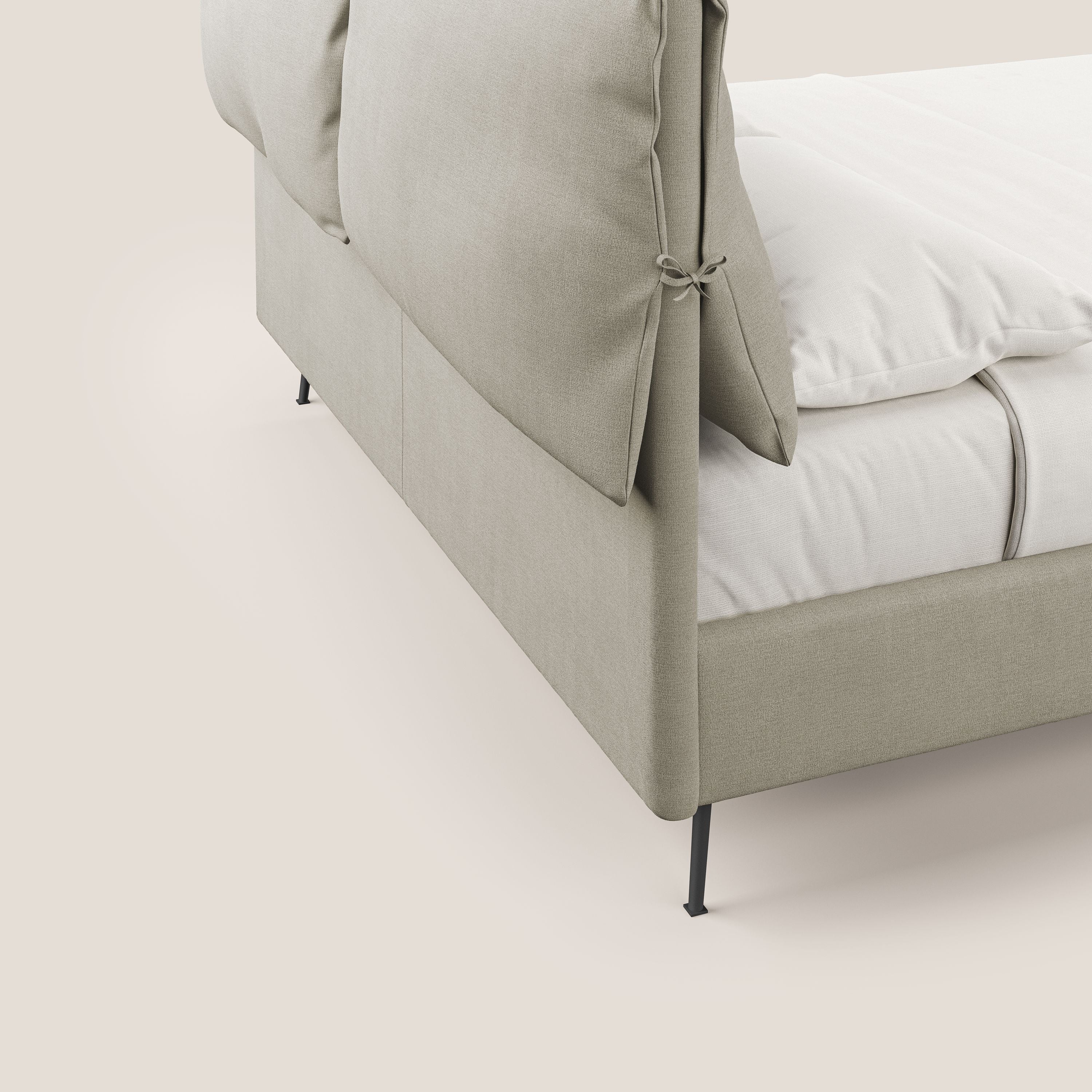 Artemisia letto imbottito con piedini alti sfoderabile in tessuto smacchiabile T17 panna - divani.store