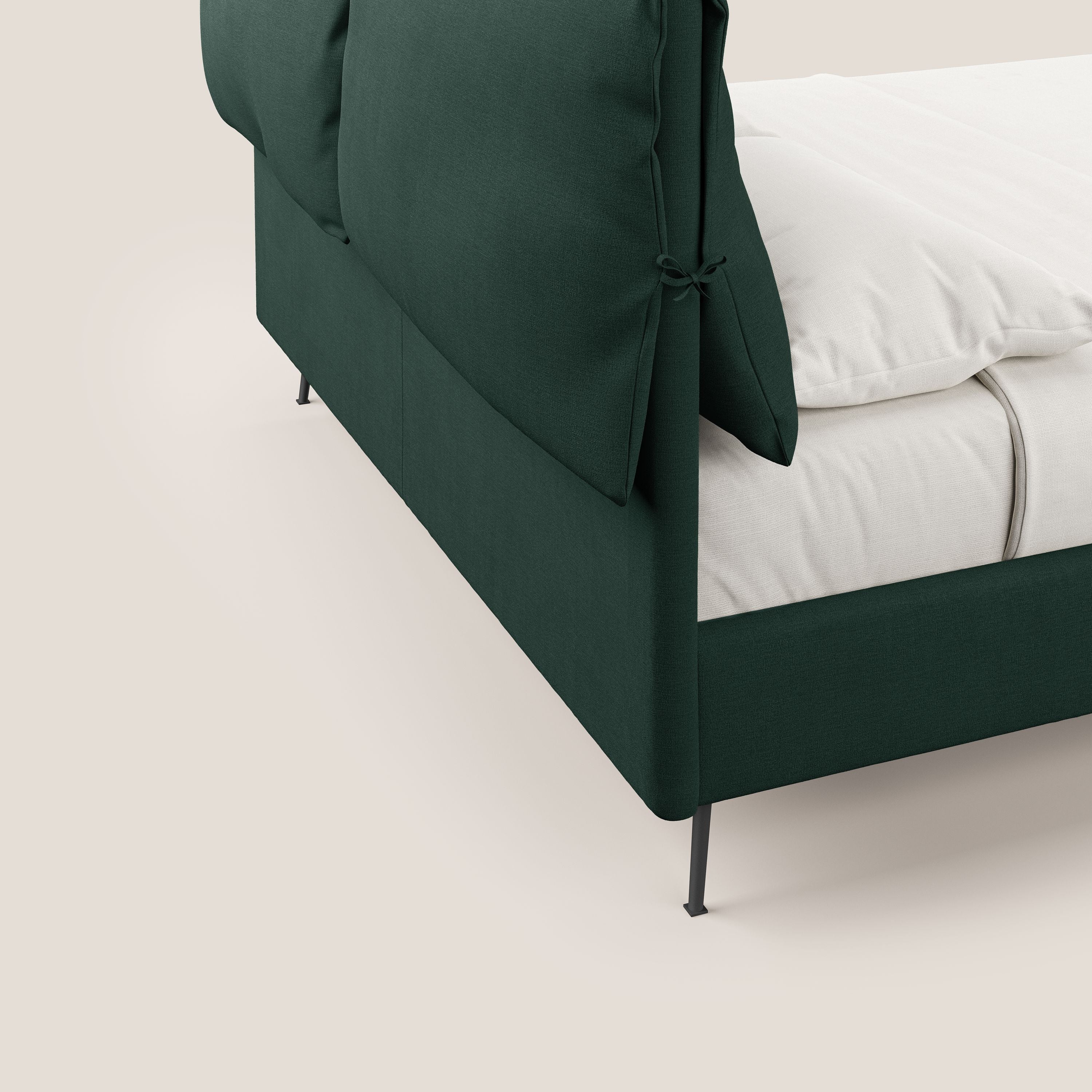 Artemisia letto imbottito con piedini alti sfoderabile in tessuto smacchiabile T17 verde - divani.store