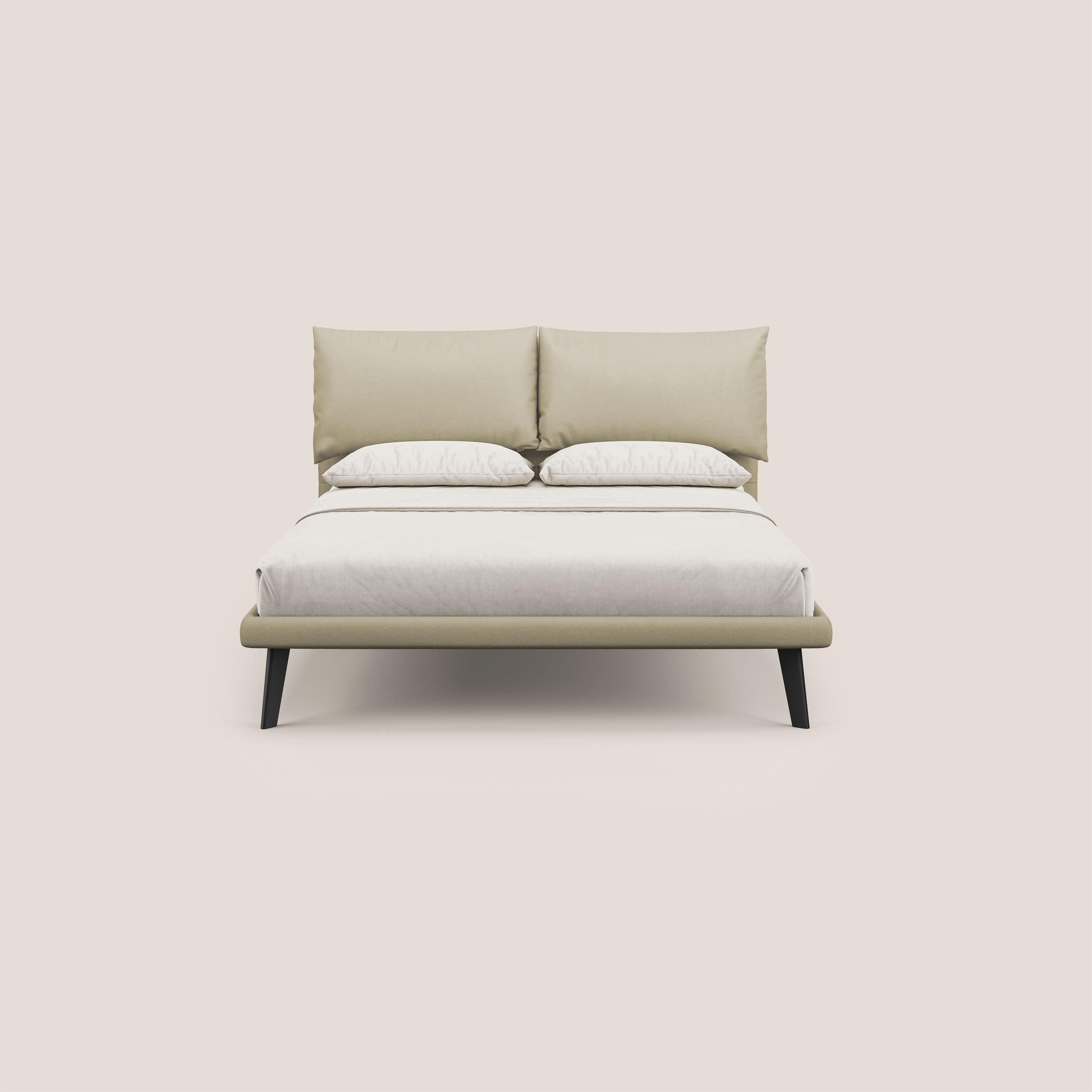 Astrid letto imbottito con piedi in legno in microfibra smacchiabile T11 panna - divani.store