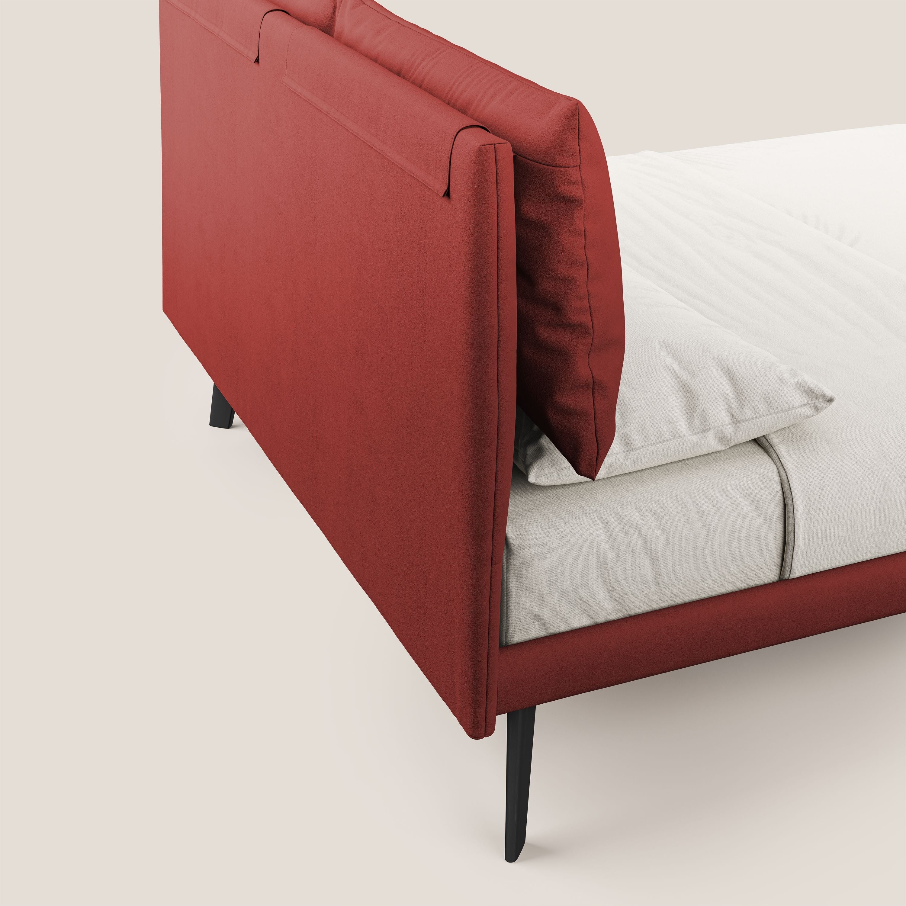Astrid letto imbottito con piedi in legno in microfibra smacchiabile T11 rosso - divani.store