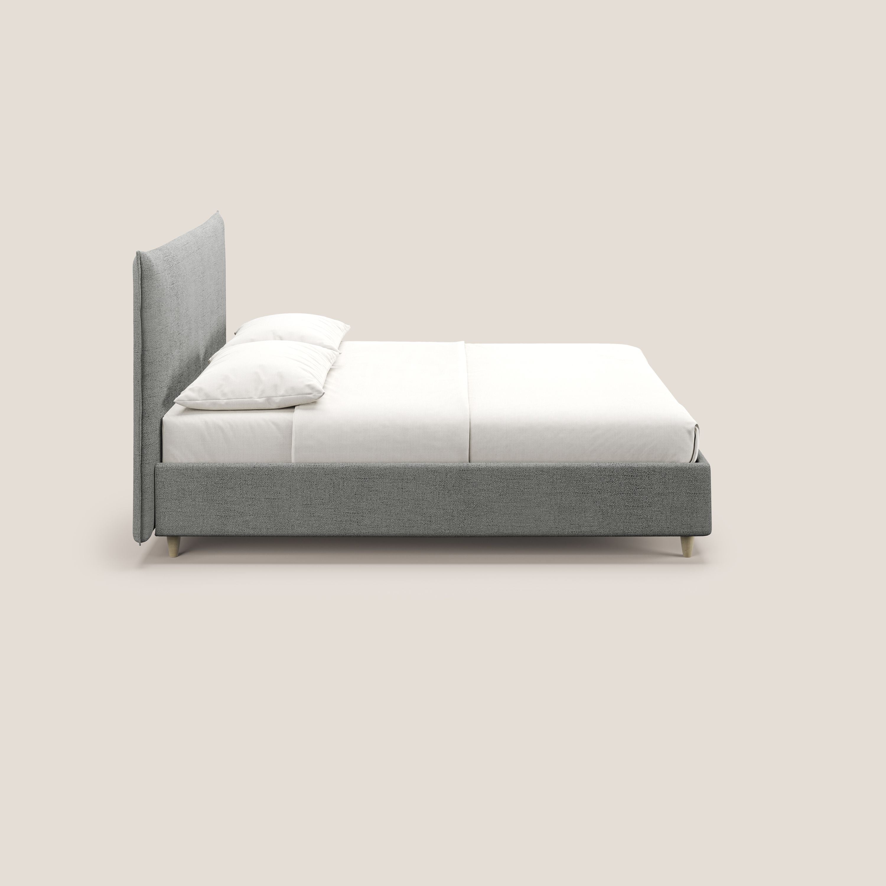 Audrey letto imbottito contenitore e sfoderabile in tessuto fiammato impermeabile T03 grigio chiaro - divani.store