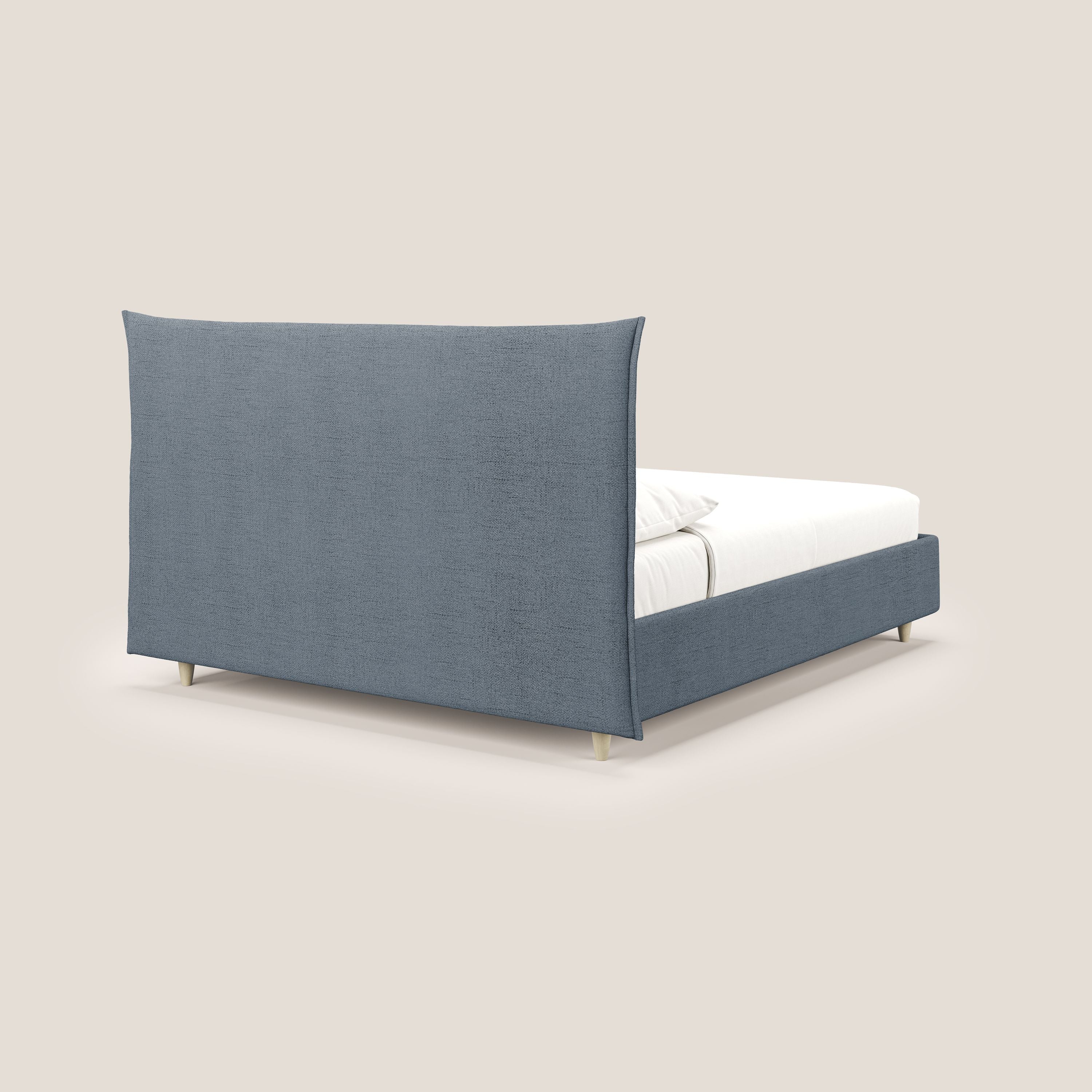 Audrey letto imbottito contenitore e sfoderabile in tessuto fiammato impermeabile T03 blu - divani.store