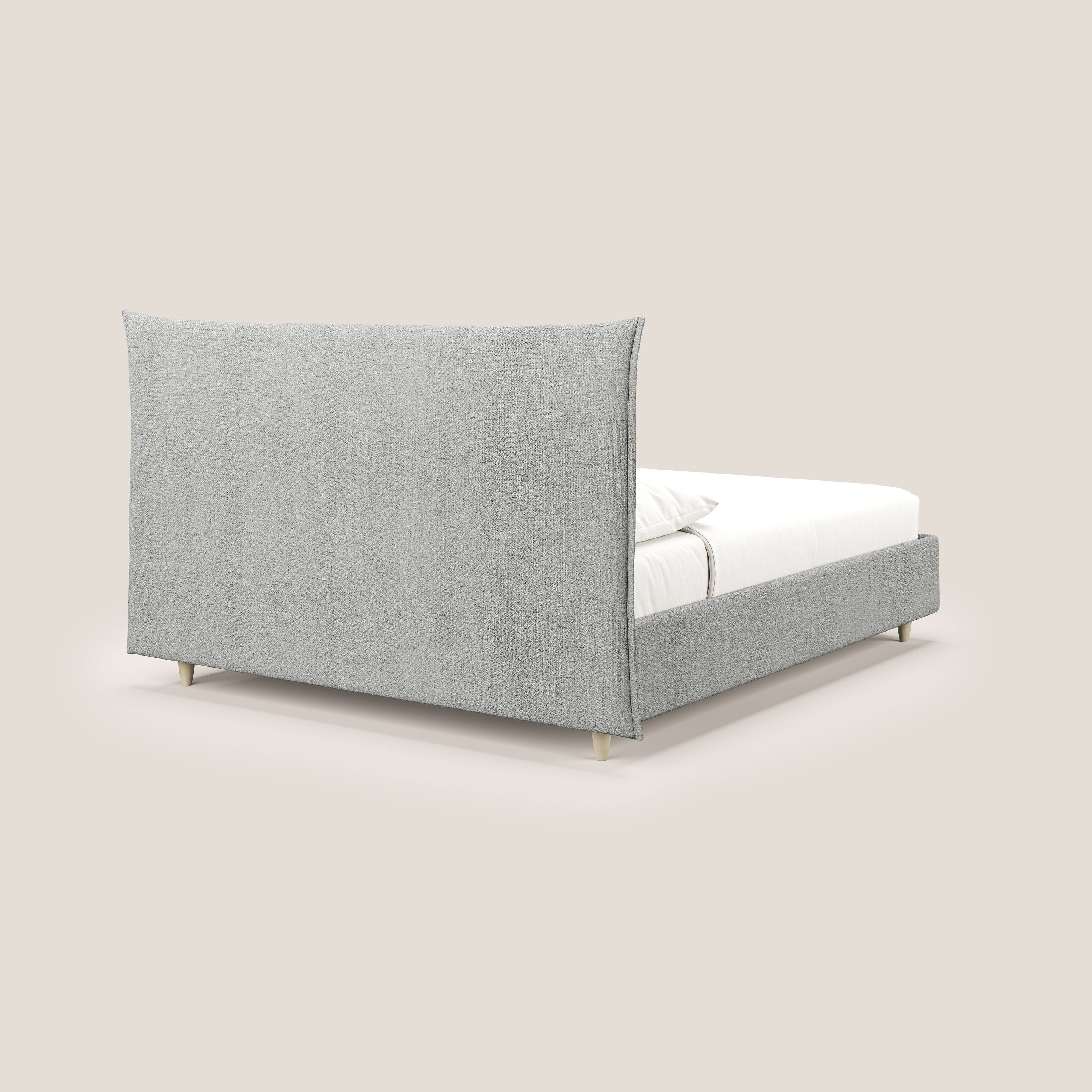 Audrey letto imbottito contenitore e sfoderabile in tessuto fiammato impermeabile T03 grigio chiaro - divani.store