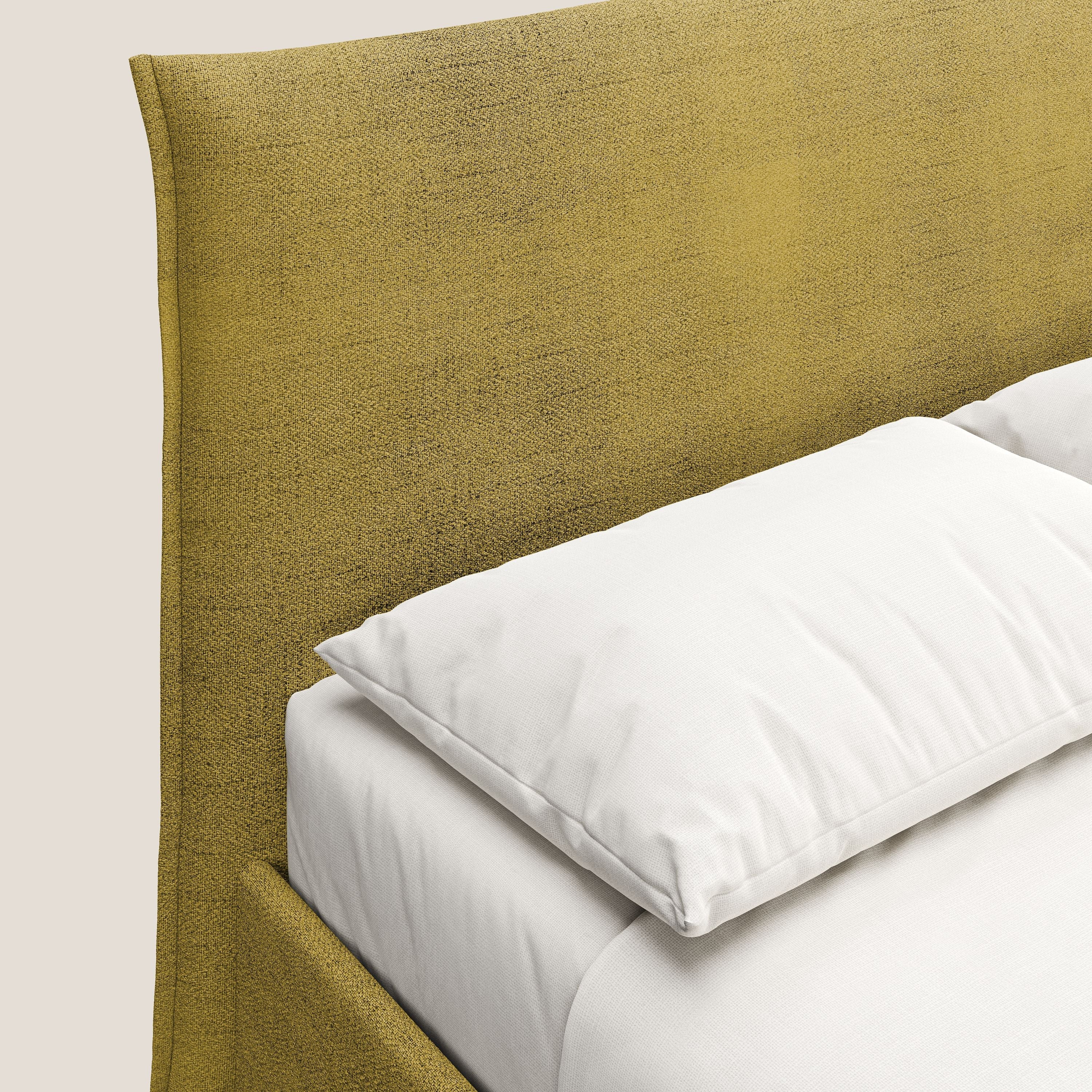 Audrey letto imbottito contenitore e sfoderabile in tessuto fiammato impermeabile T03 giallo - divani.store