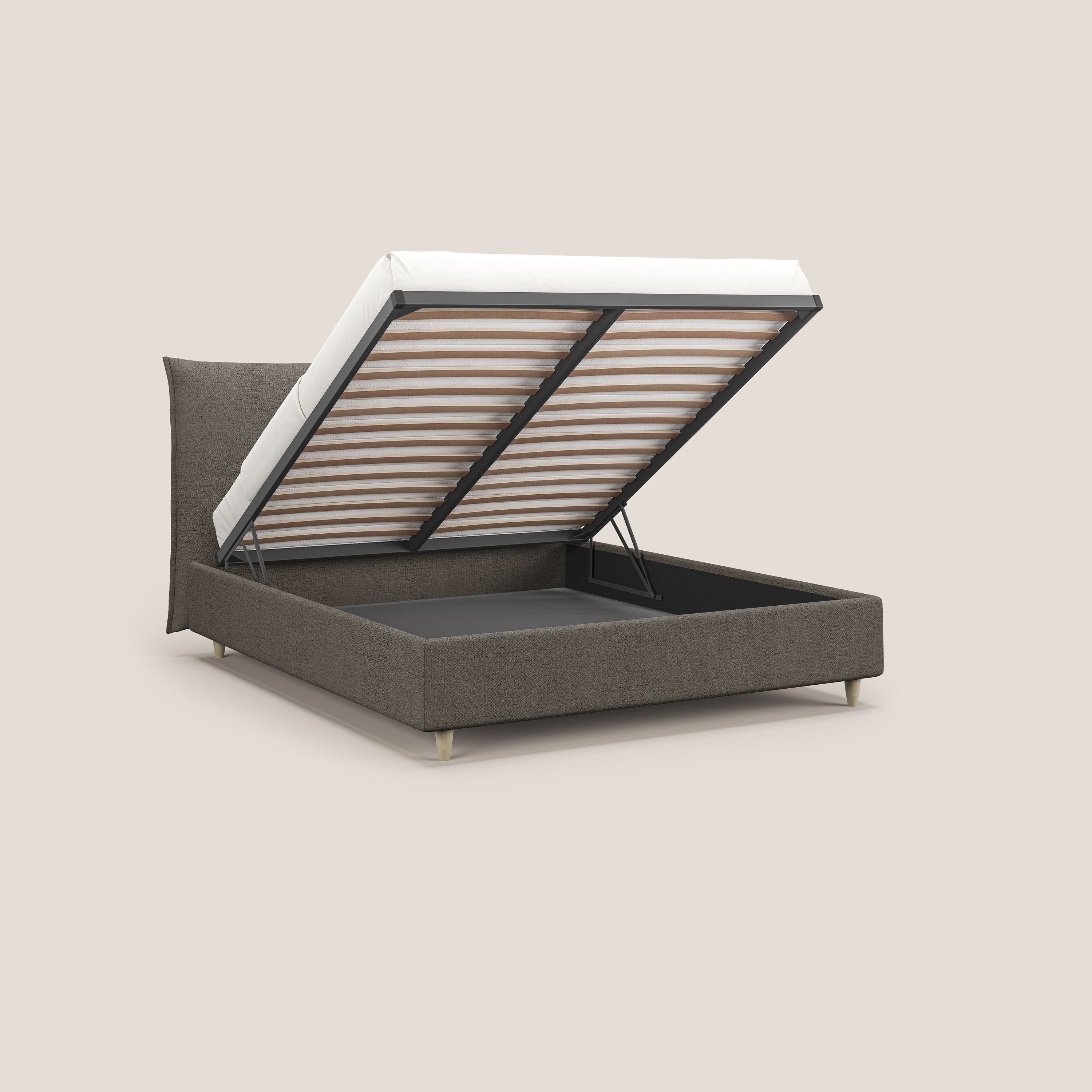 Audrey letto imbottito contenitore e sfoderabile in tessuto fiammato impermeabile T03 talpa - divani.store