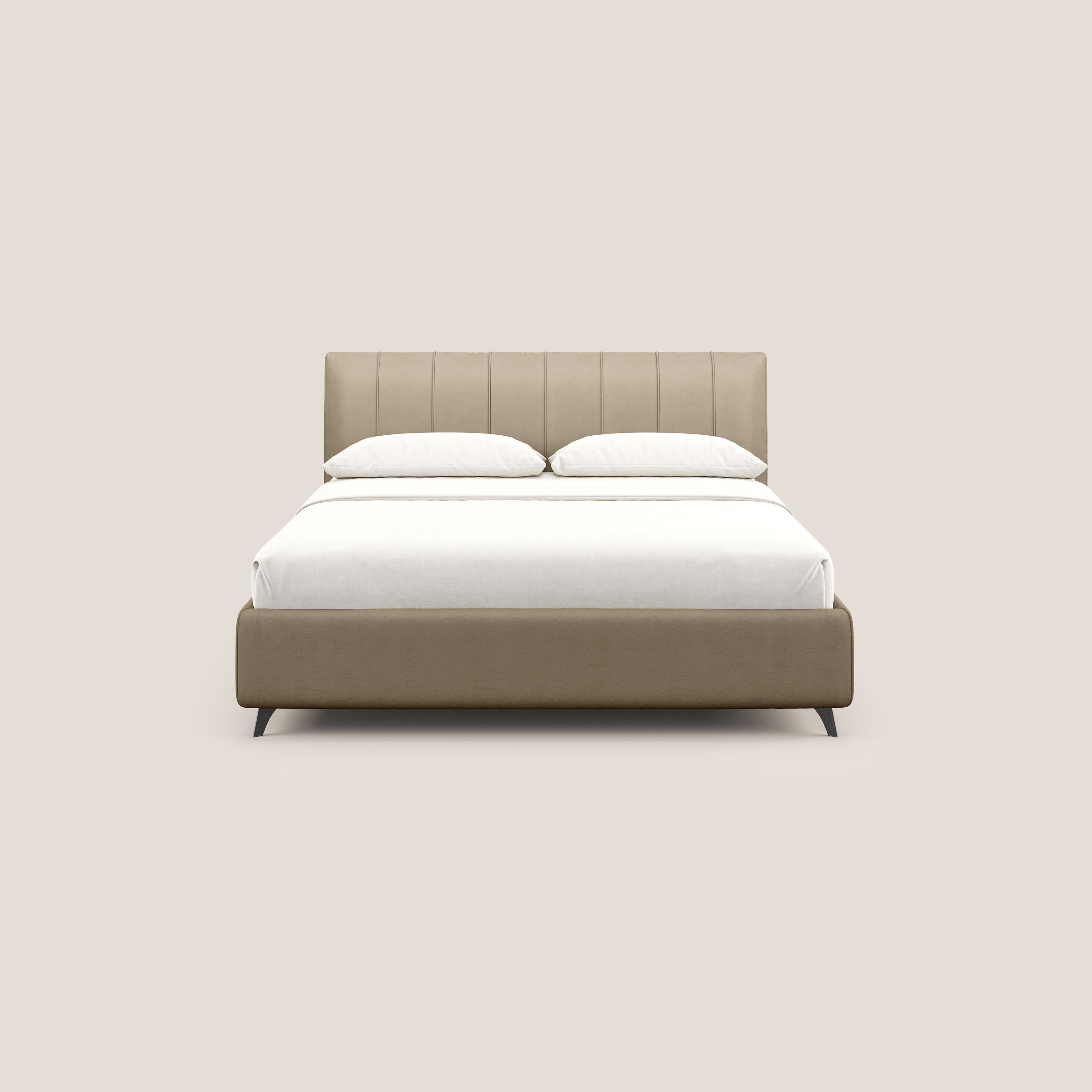 Bogart letto imbottito contenitore completamente sfoderabile in microfibra smacchiabile T11 tortora - divani.store