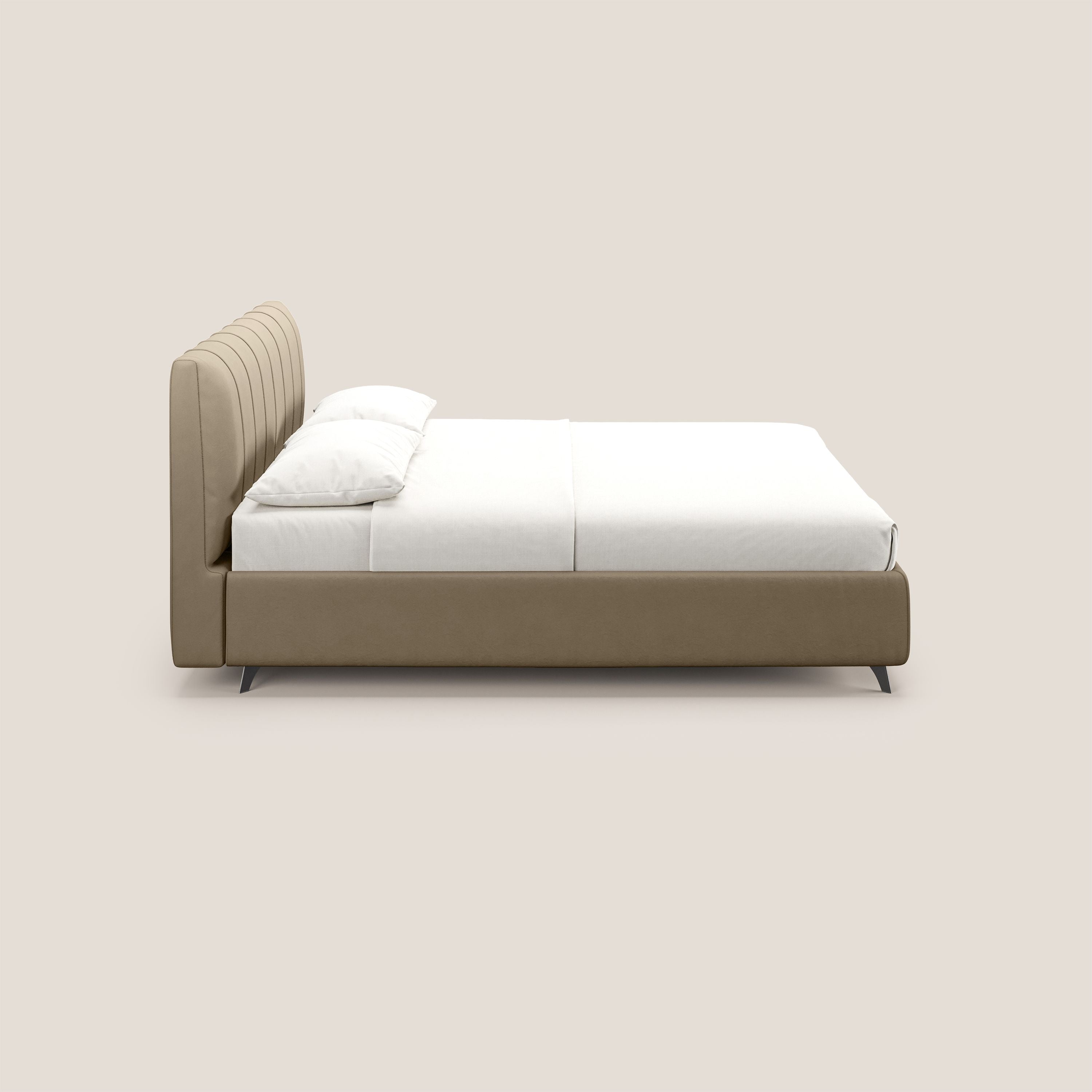 Bogart letto imbottito contenitore completamente sfoderabile in microfibra smacchiabile T11 tortora - divani.store