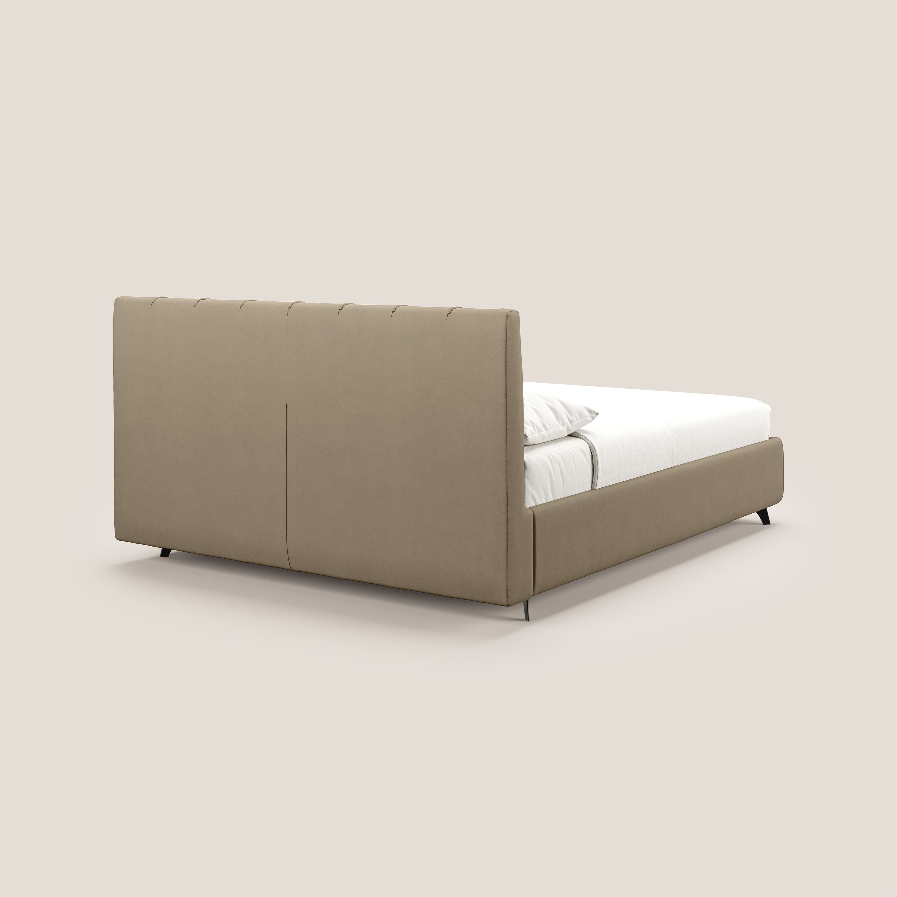 Bogart letto imbottito contenitore completamente sfoderabile in microfibra smacchiabile T11 tortora - divani.store