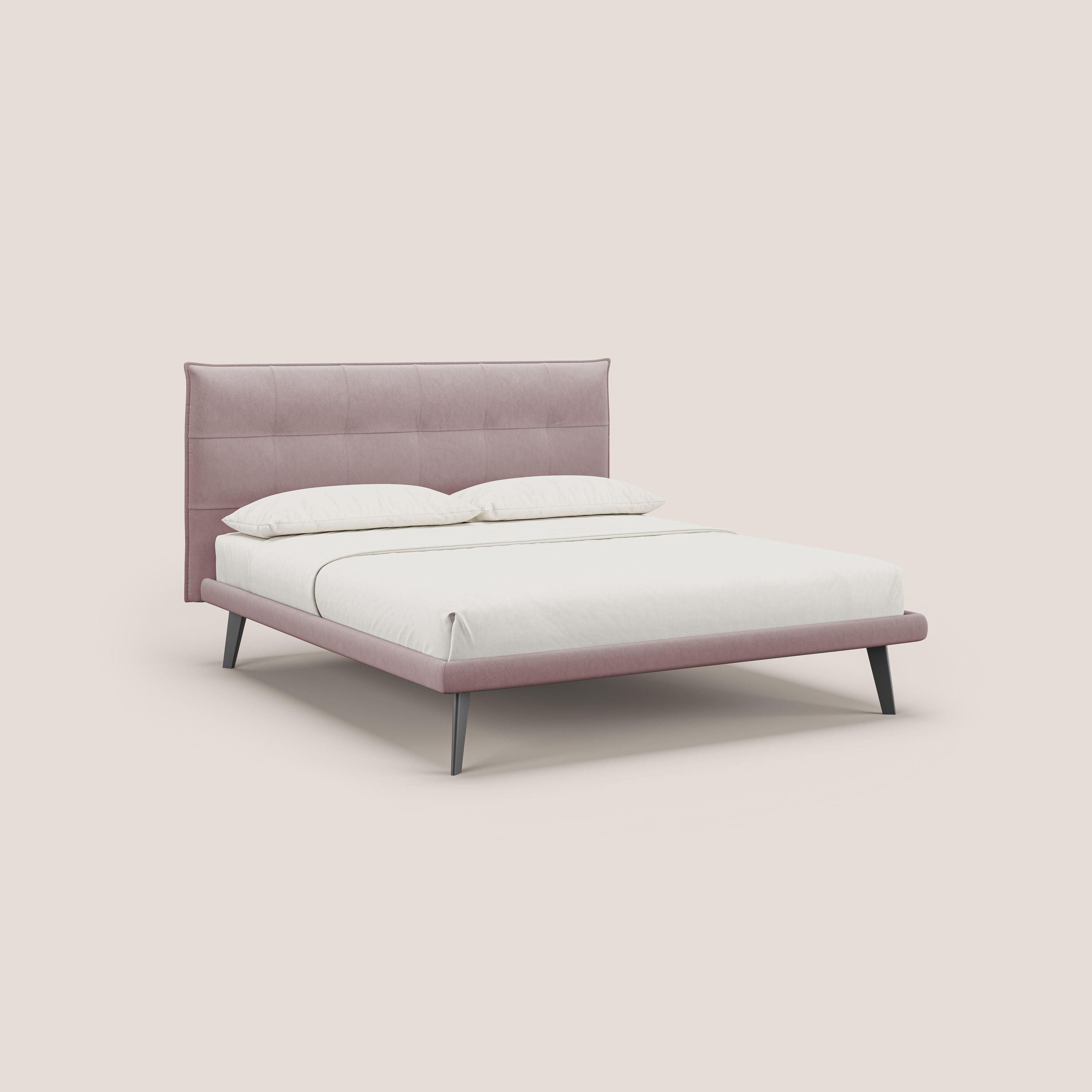 Brigitte letto con testata trapuntata piedi alti in mogano e tessuto impermeabile T09 rosa - divani.store