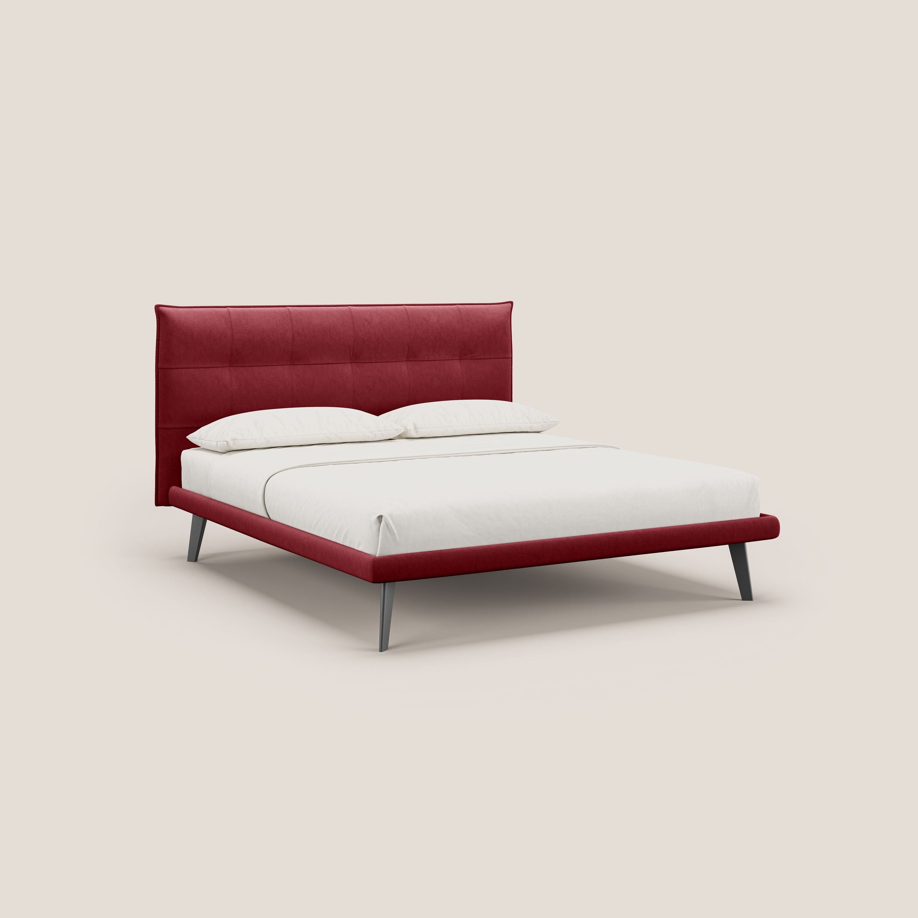 Brigitte letto con testata trapuntata piedi alti in mogano e tessuto impermeabile T09 rosso - divani.store
