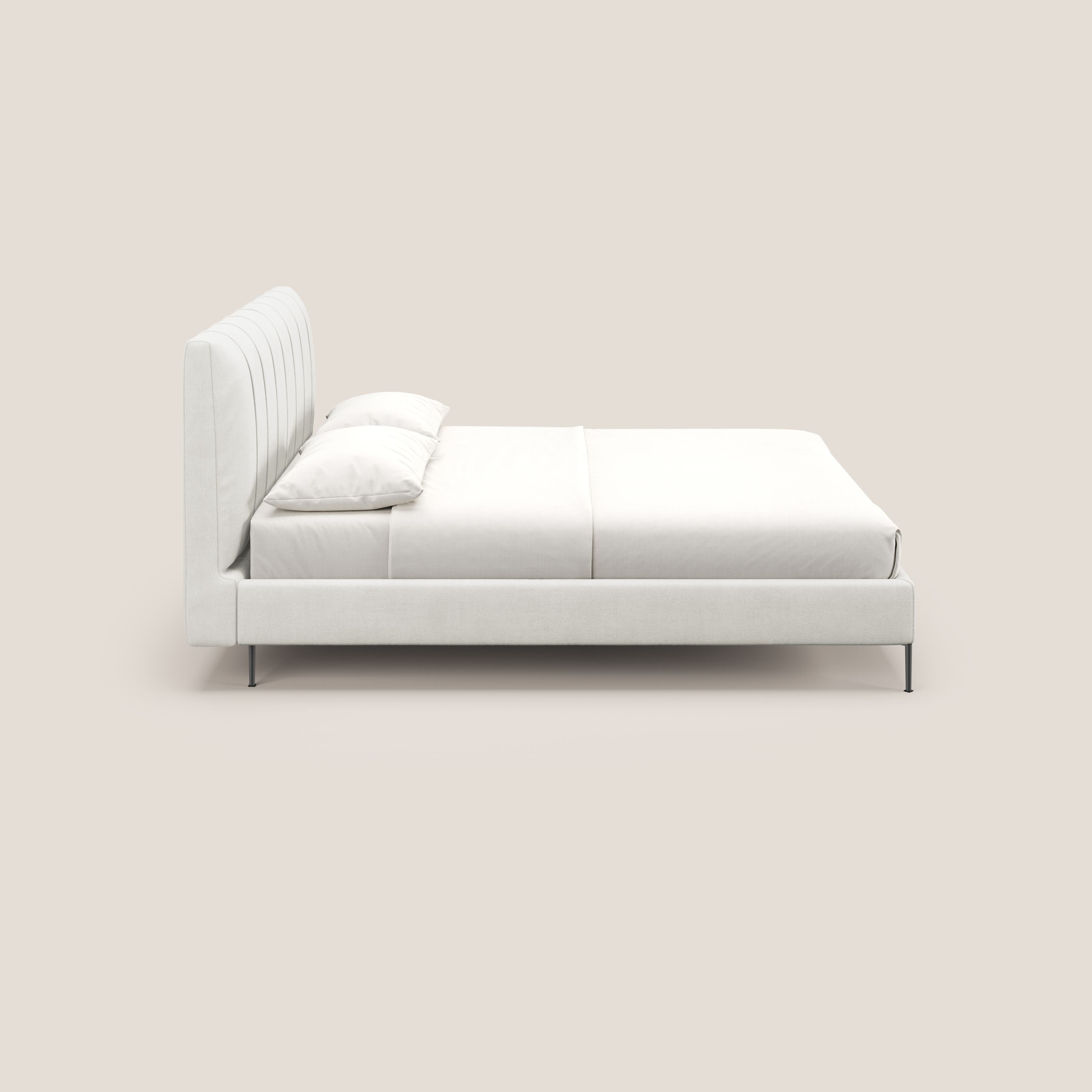 Calliope letto imbottito piedini alti completamente sfoderabile in tessuto smacchiabile T17 bianco - divani.store