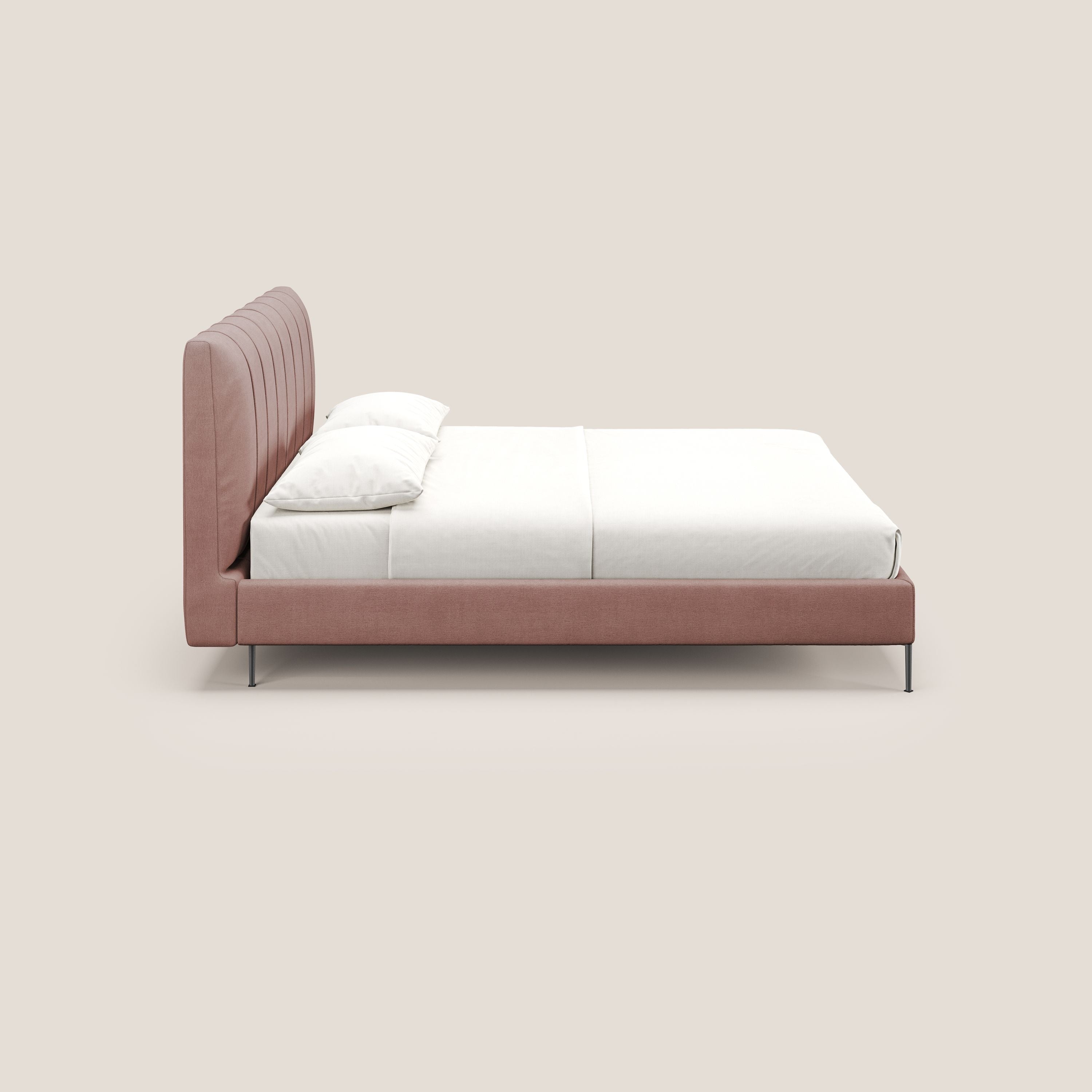 Calliope letto imbottito piedini alti completamente sfoderabile in tessuto smacchiabile T17 rosa - divani.store
