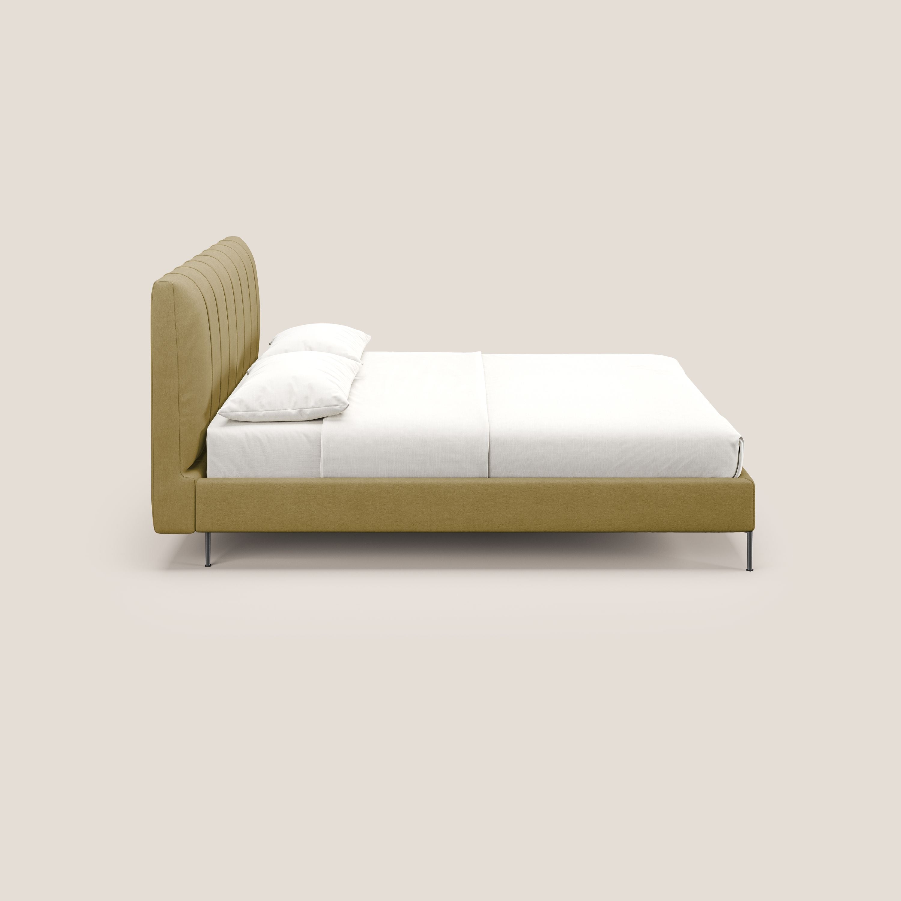 Calliope letto imbottito piedini alti completamente sfoderabile in tessuto smacchiabile T17 giallo - divani.store