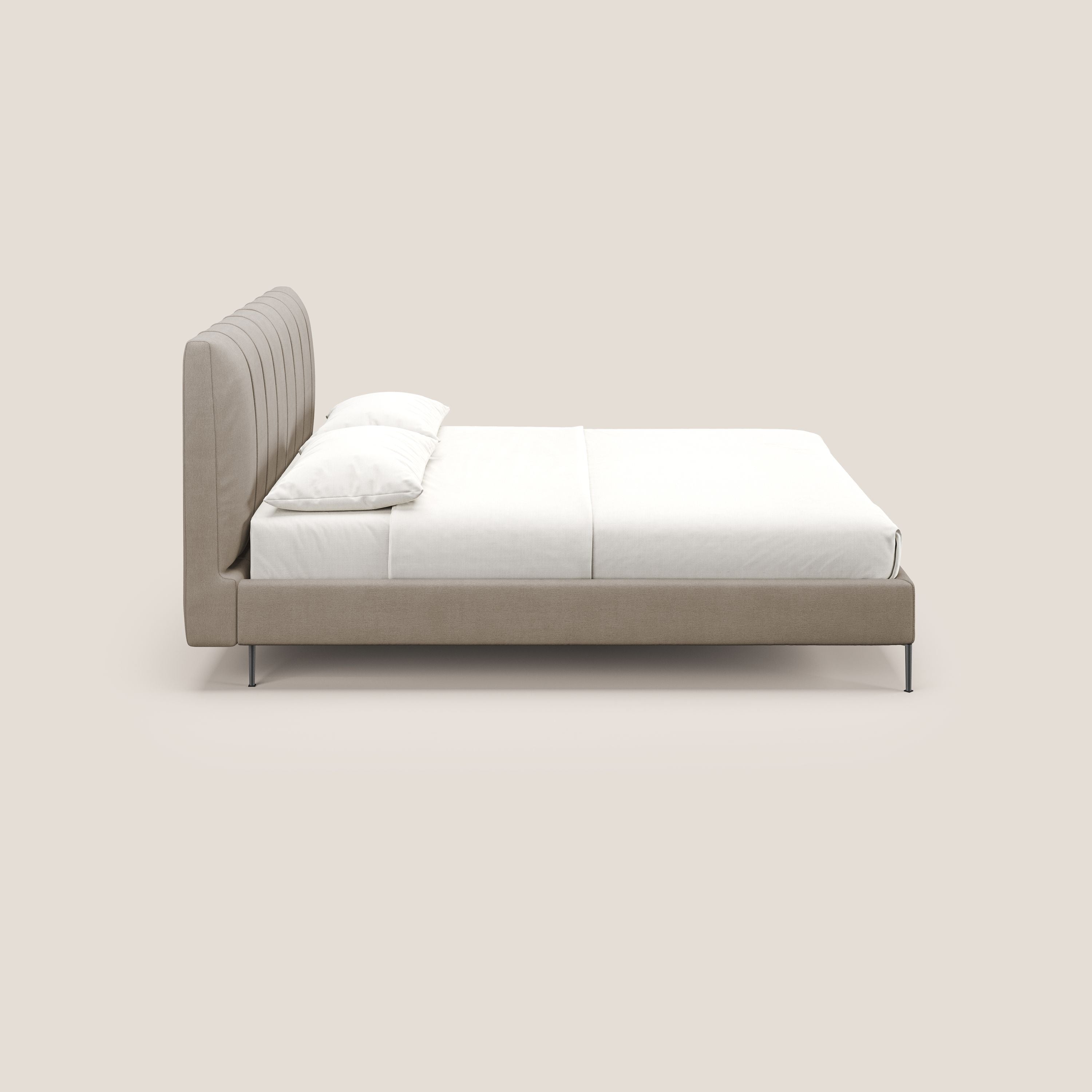 Calliope letto imbottito piedini alti completamente sfoderabile in tessuto smacchiabile T17 beige - divani.store