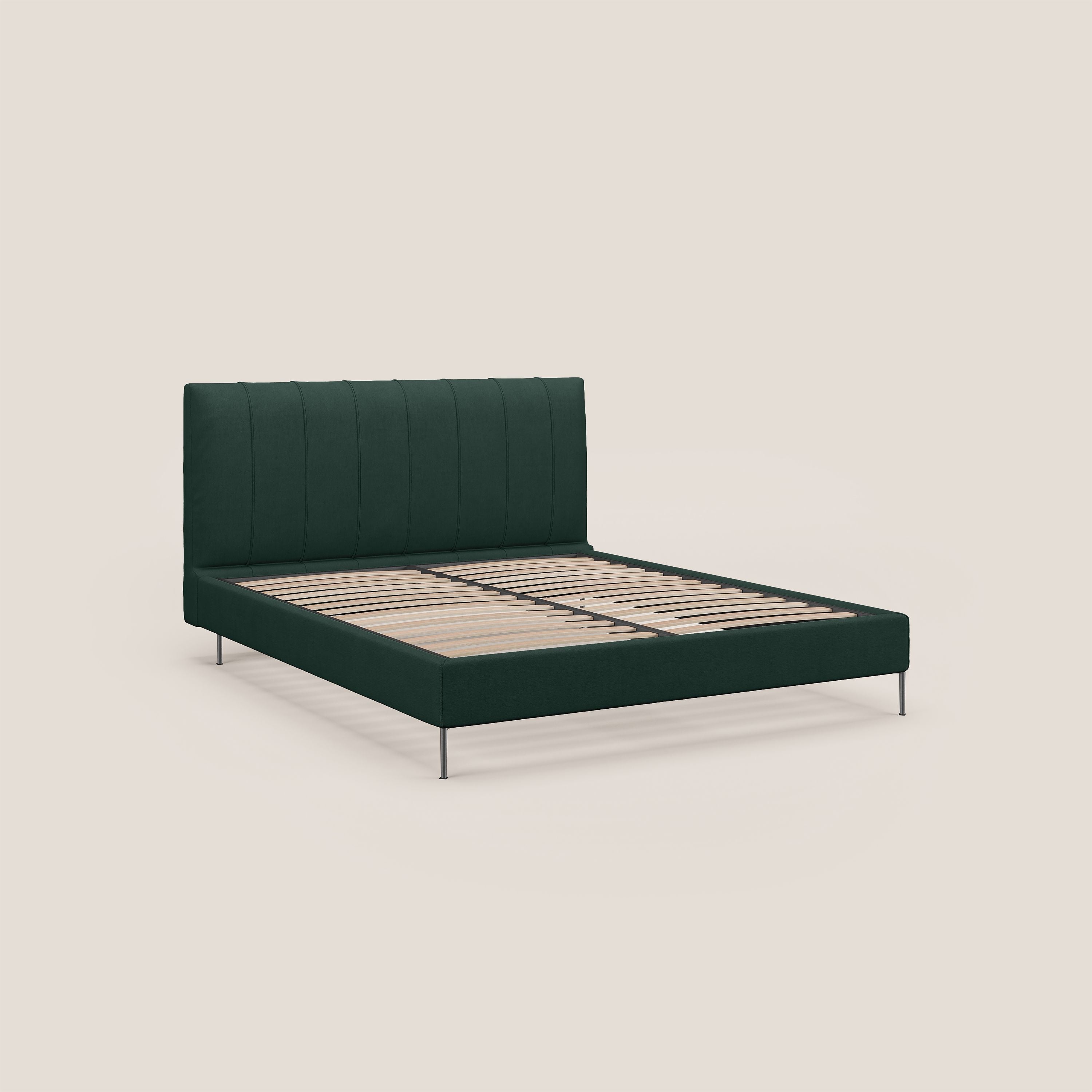 Calliope letto imbottito piedini alti completamente sfoderabile in tessuto smacchiabile T17 verde - divani.store