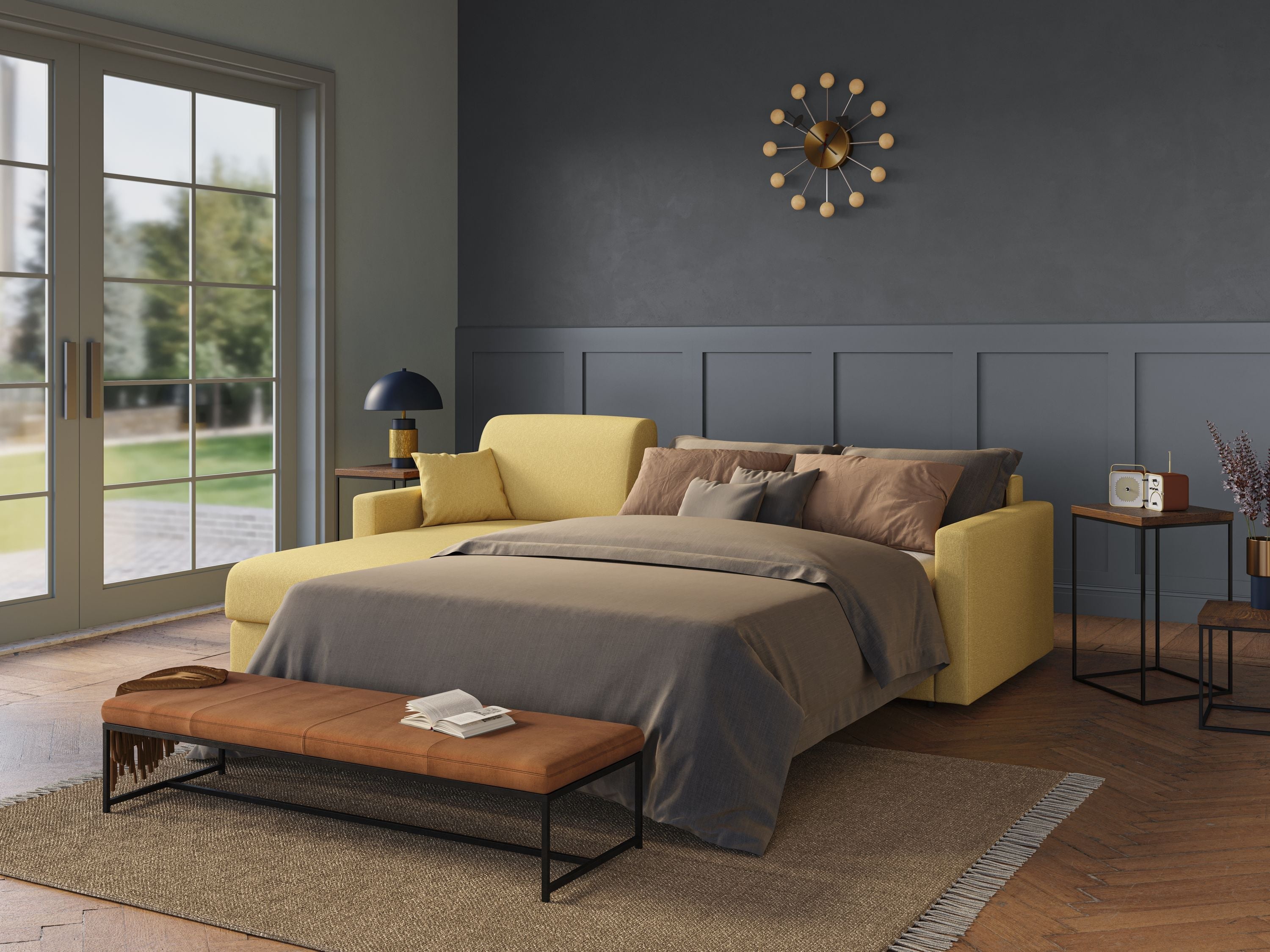 Chris Divano letto angolare 5 posti in tessuto impermeabile T13 antracite - divani.store