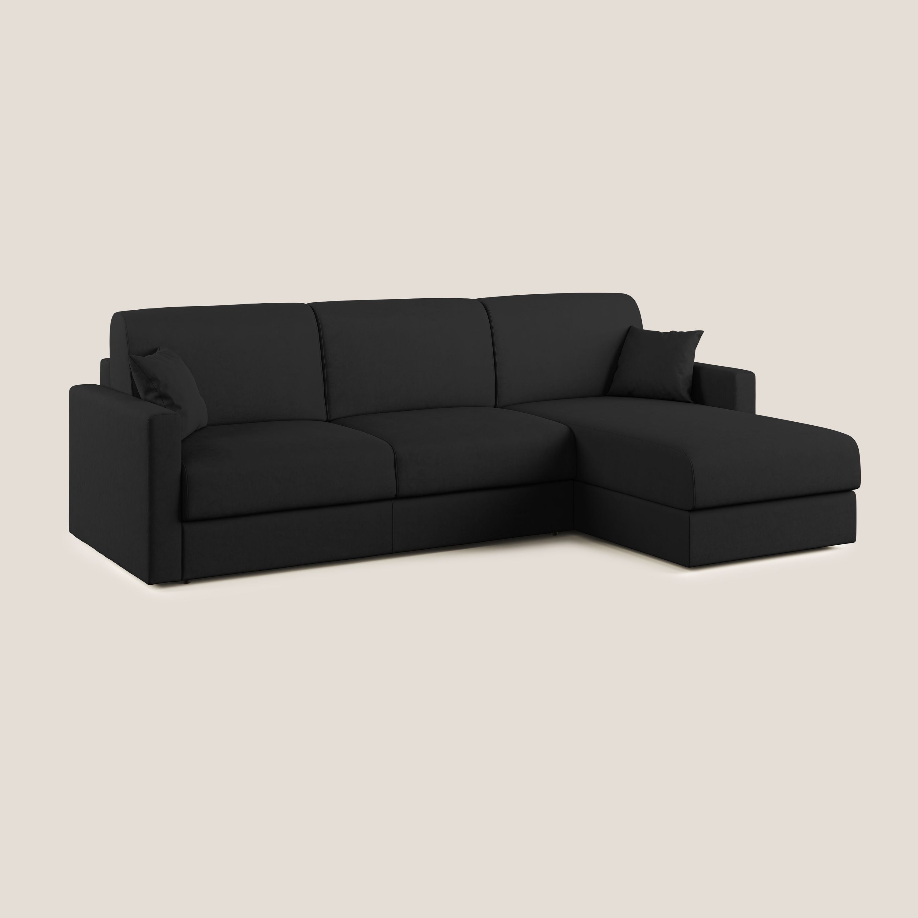 Chris Divano letto angolare con penisola in microfibra smacchiabile T11 nero - divani.store