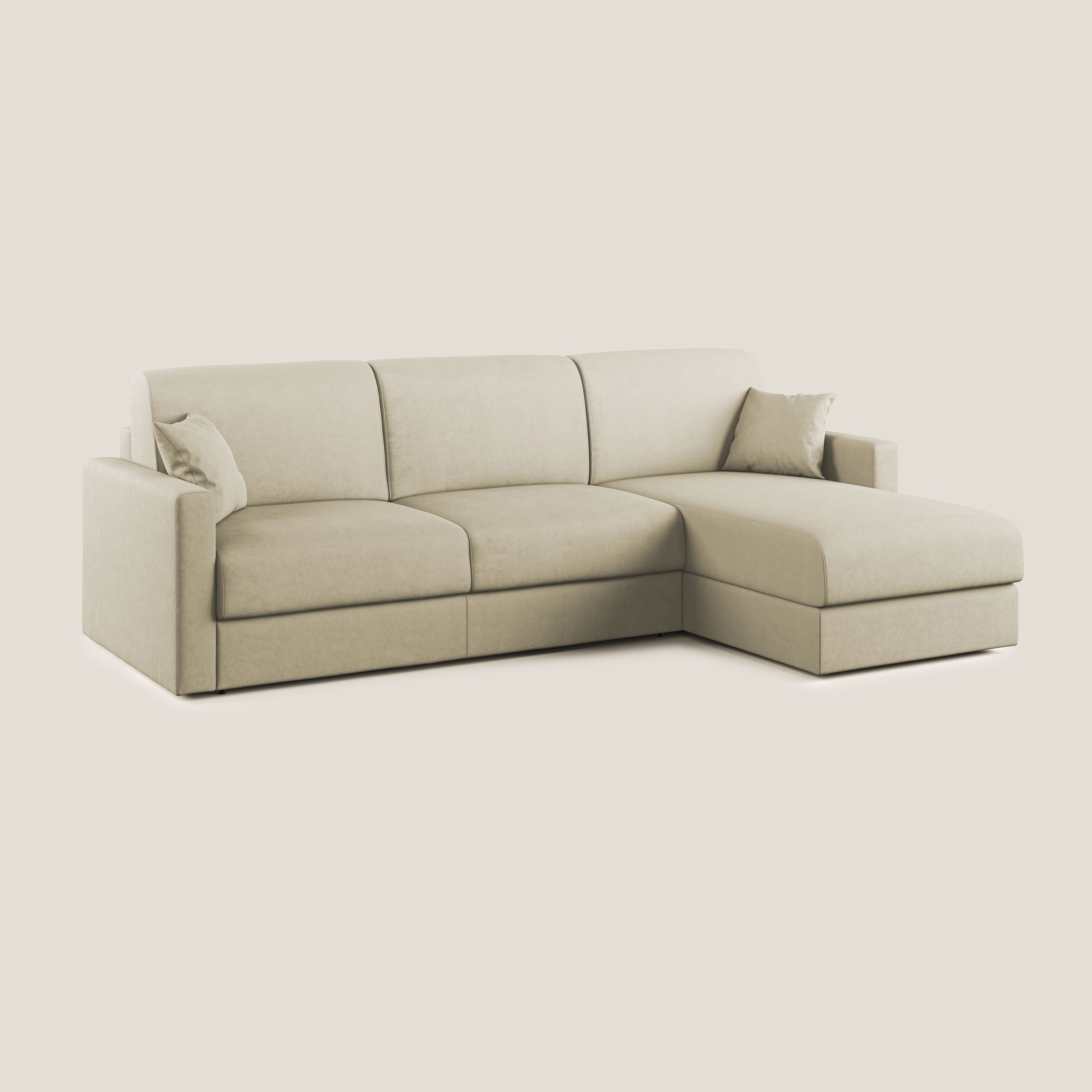 Chris Divano letto angolare con penisola in microfibra smacchiabile T11 panna - divani.store