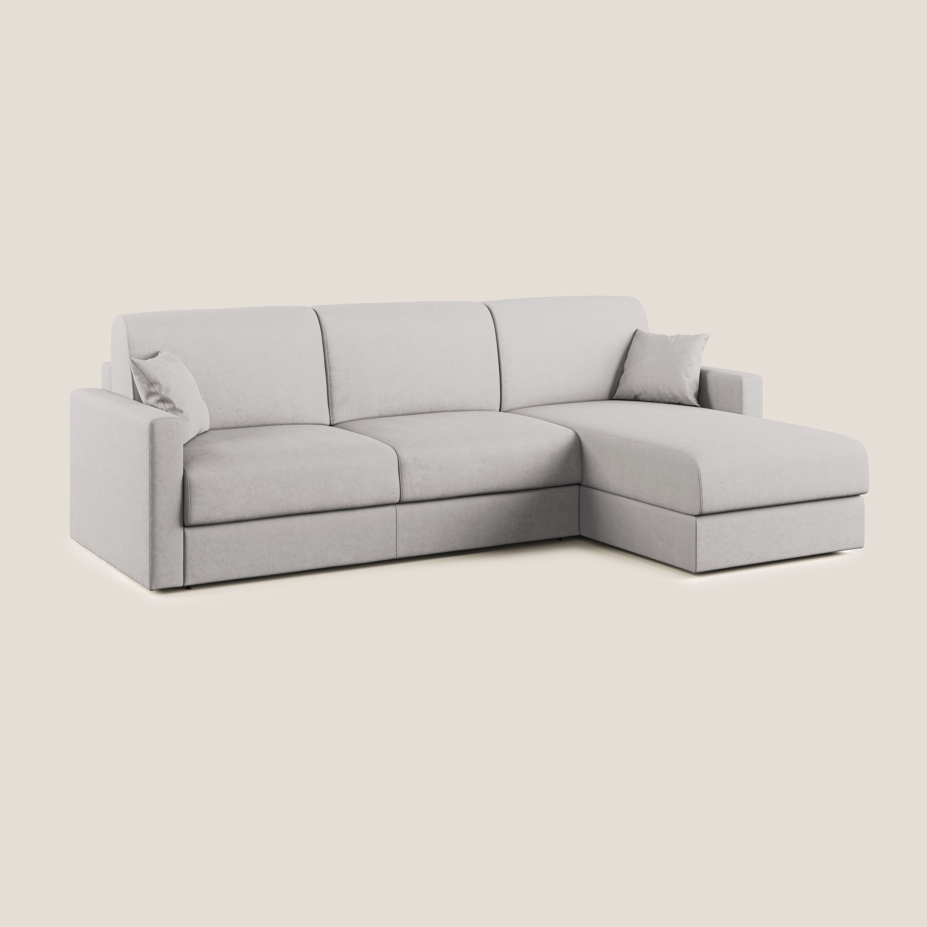 Chris Divano letto angolare con penisola in microfibra smacchiabile T11 grigio chiaro - divani.store