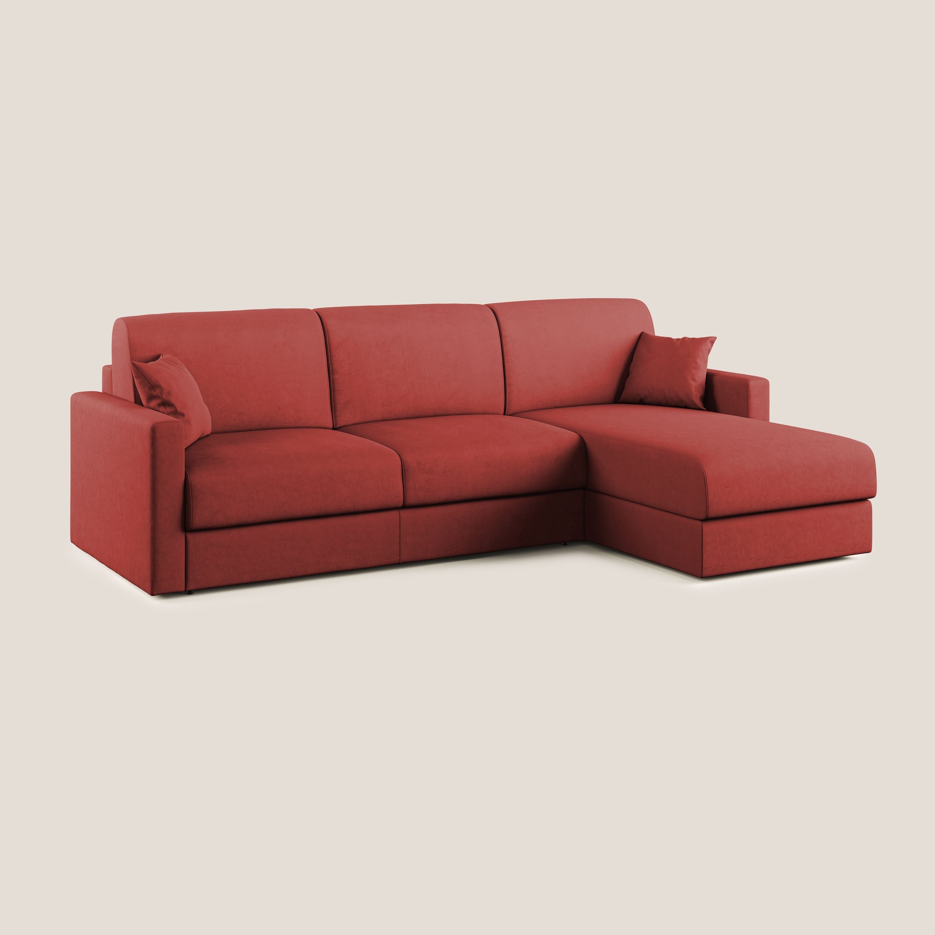 Chris Divano letto angolare con penisola in microfibra smacchiabile T11 rosso - divani.store