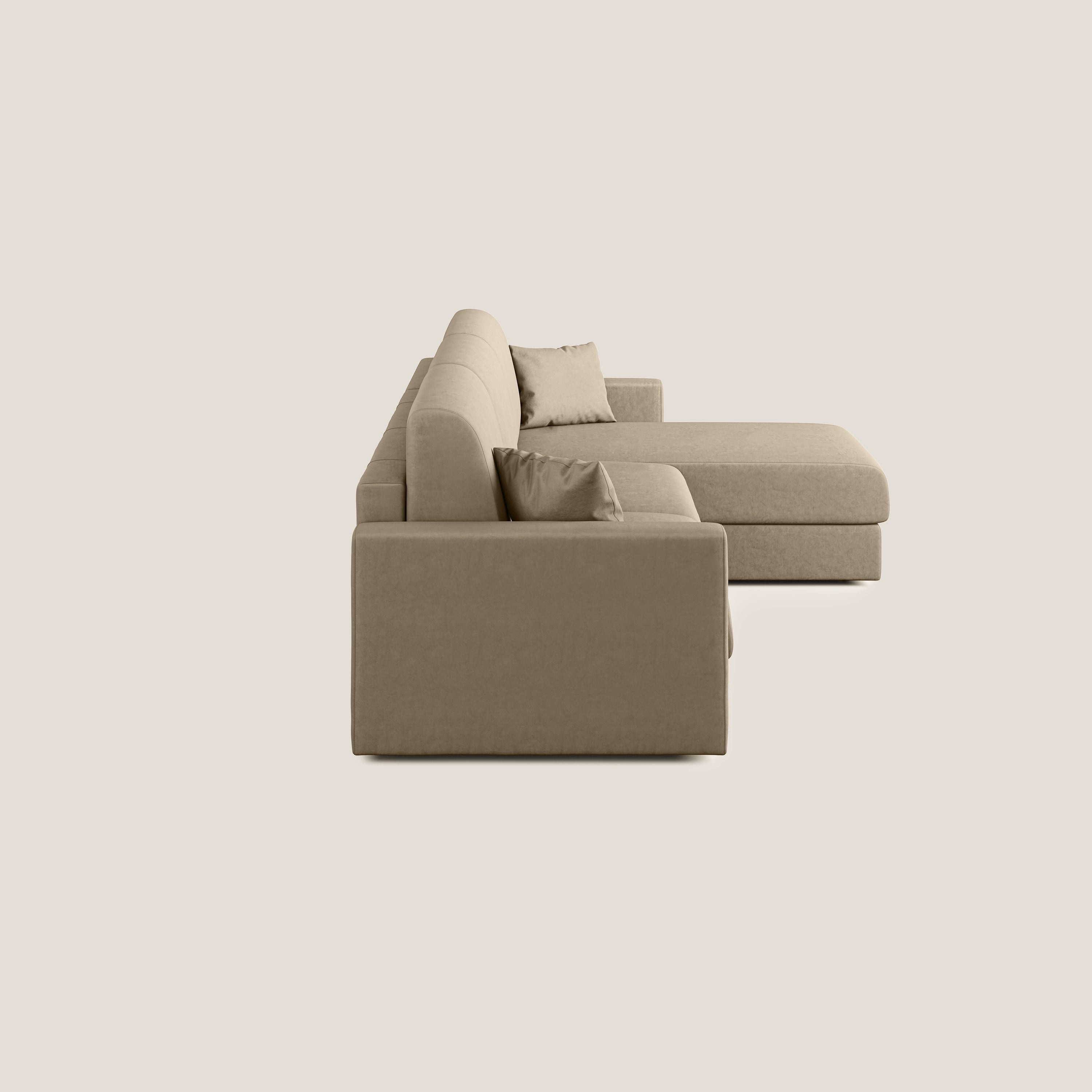 Chris Divano letto angolare con penisola in microfibra smacchiabile T11 tortora - divani.store