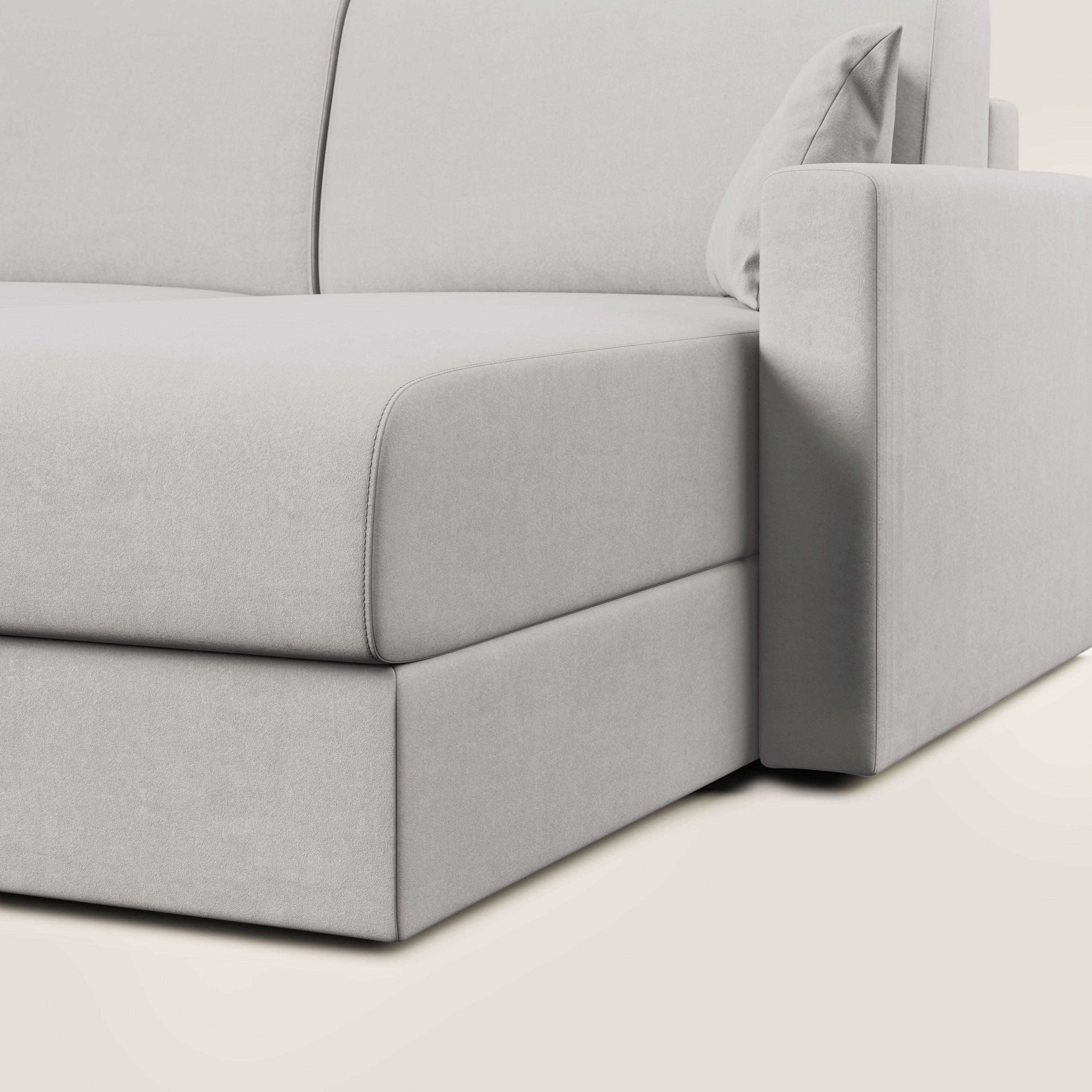 Chris Divano letto angolare con penisola in microfibra smacchiabile T11 grigio chiaro - divani.store
