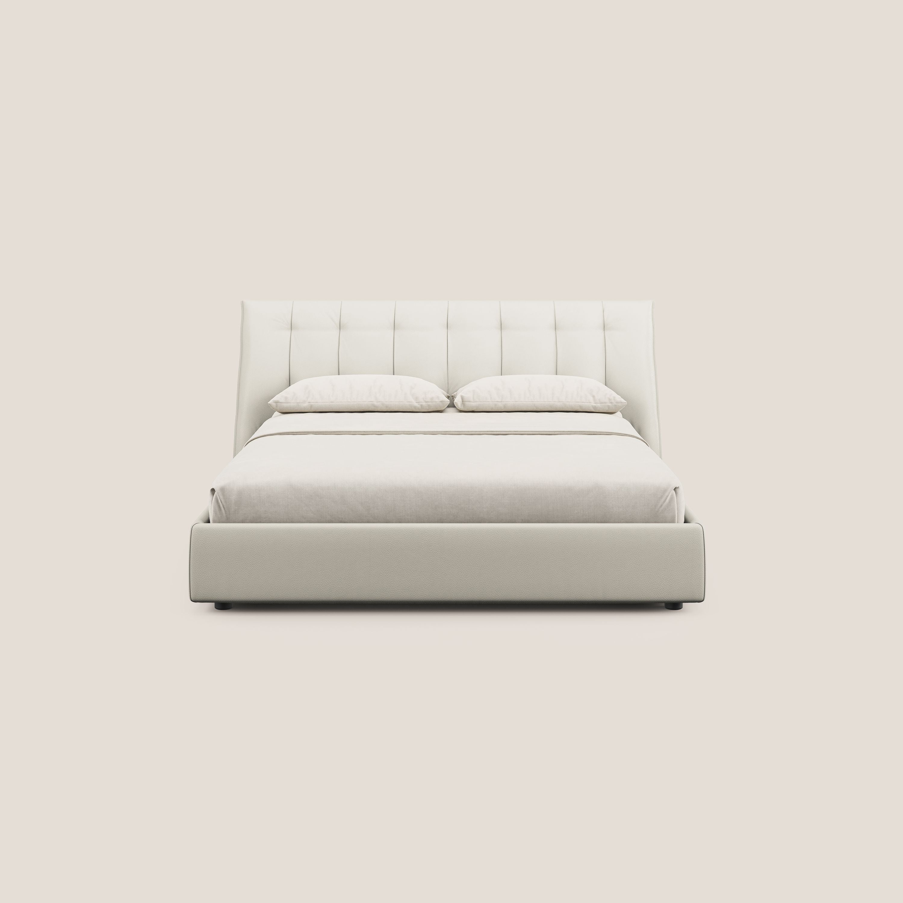 Clizia letto imbottito di design con vano contenitore in ecopelle impermeabile T04 bianco - divani.store