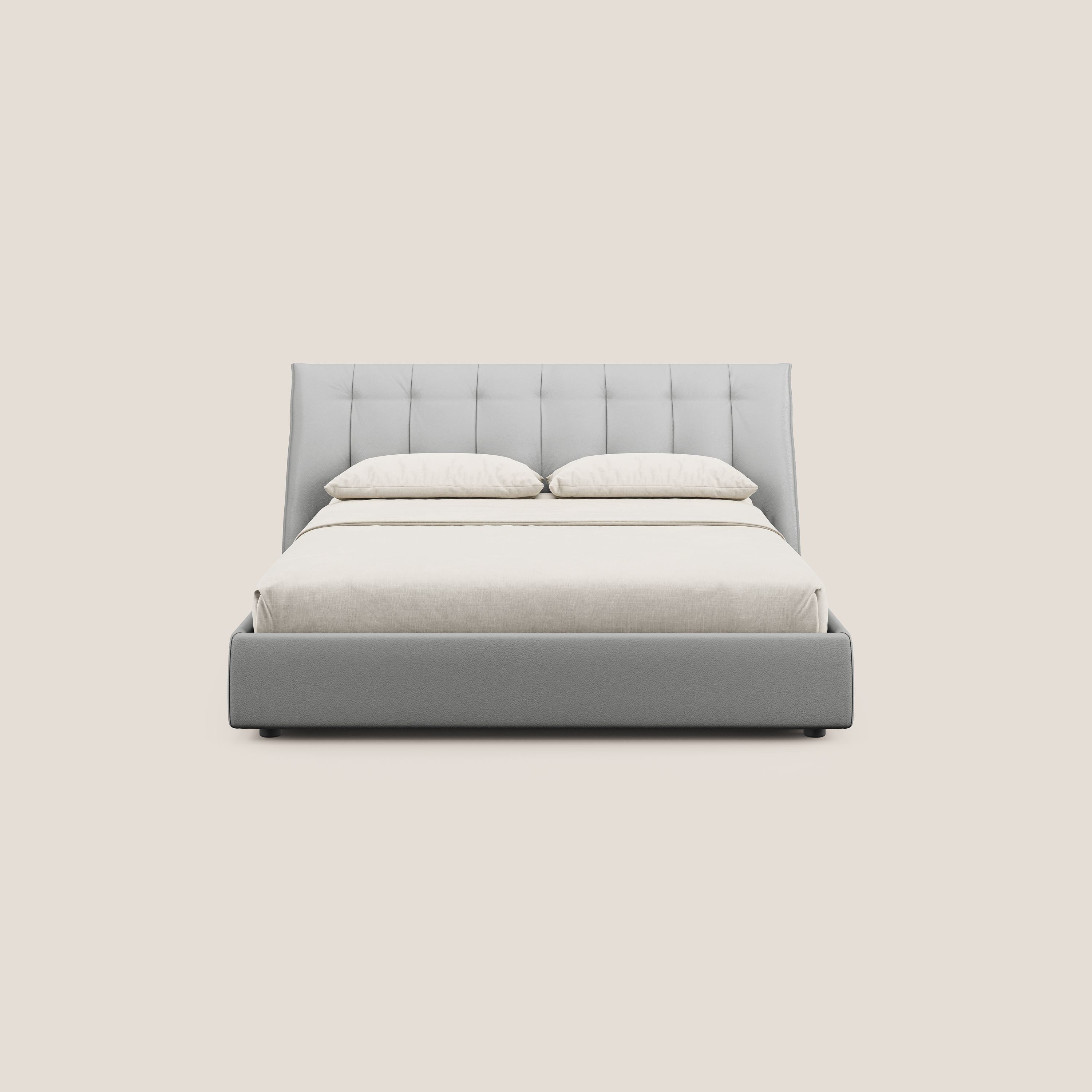 Clizia letto imbottito di design con vano contenitore in ecopelle impermeabile T04 grigio chiaro - divani.store