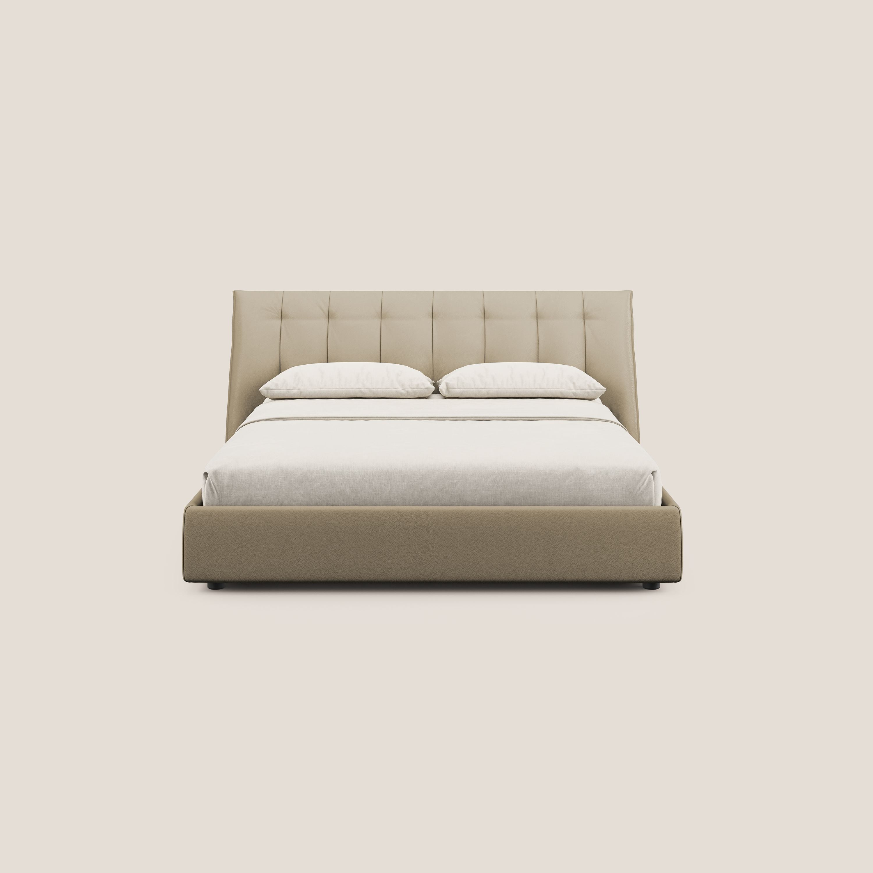Clizia letto imbottito di design con vano contenitore in ecopelle impermeabile T04 beige - divani.store