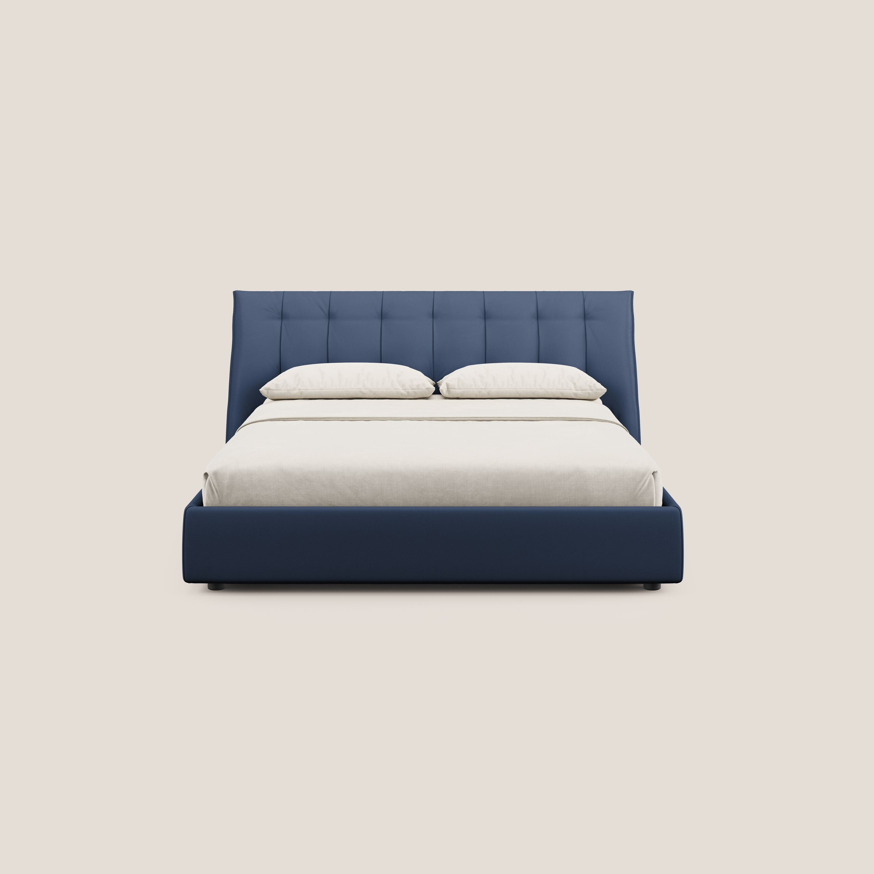 Clizia letto imbottito di design con vano contenitore in ecopelle impermeabile T04 blu - divani.store