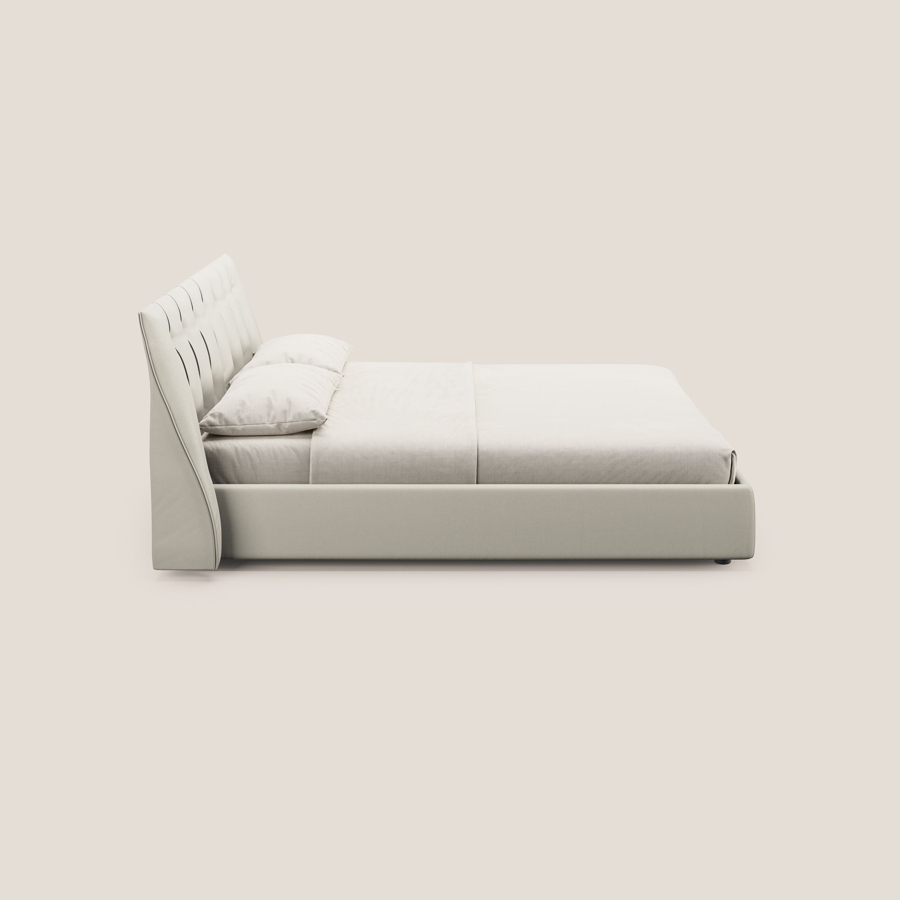 Clizia letto imbottito di design con vano contenitore in ecopelle impermeabile T04 bianco - divani.store