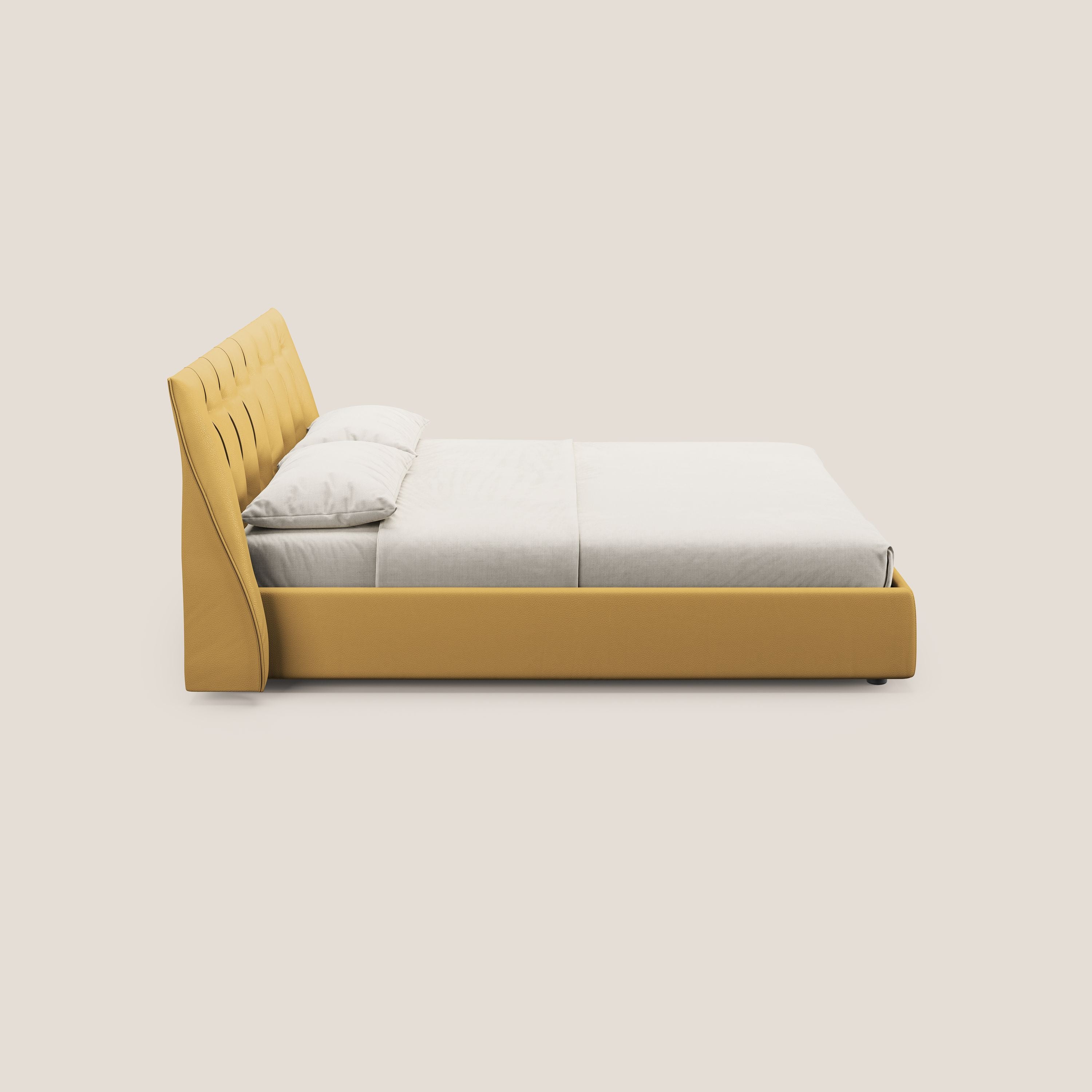 Clizia letto imbottito di design con vano contenitore in ecopelle impermeabile T04 - divani.store