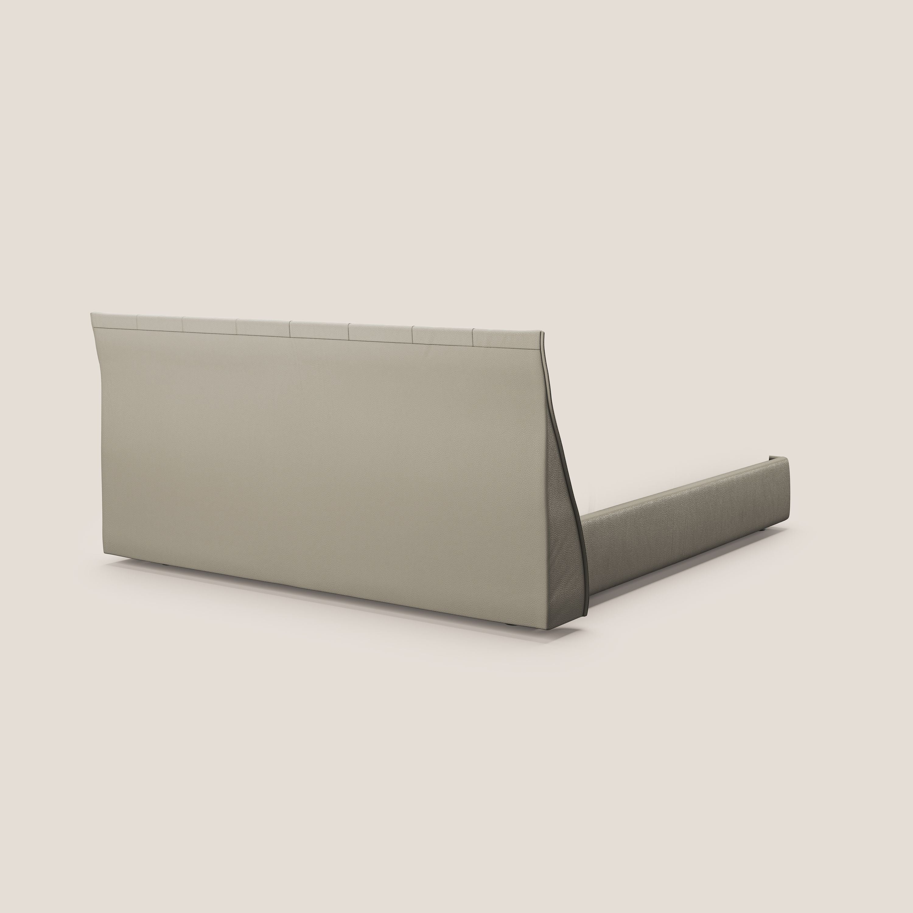 Clizia letto imbottito di design con vano contenitore in ecopelle impermeabile T04 tortora - divani.store
